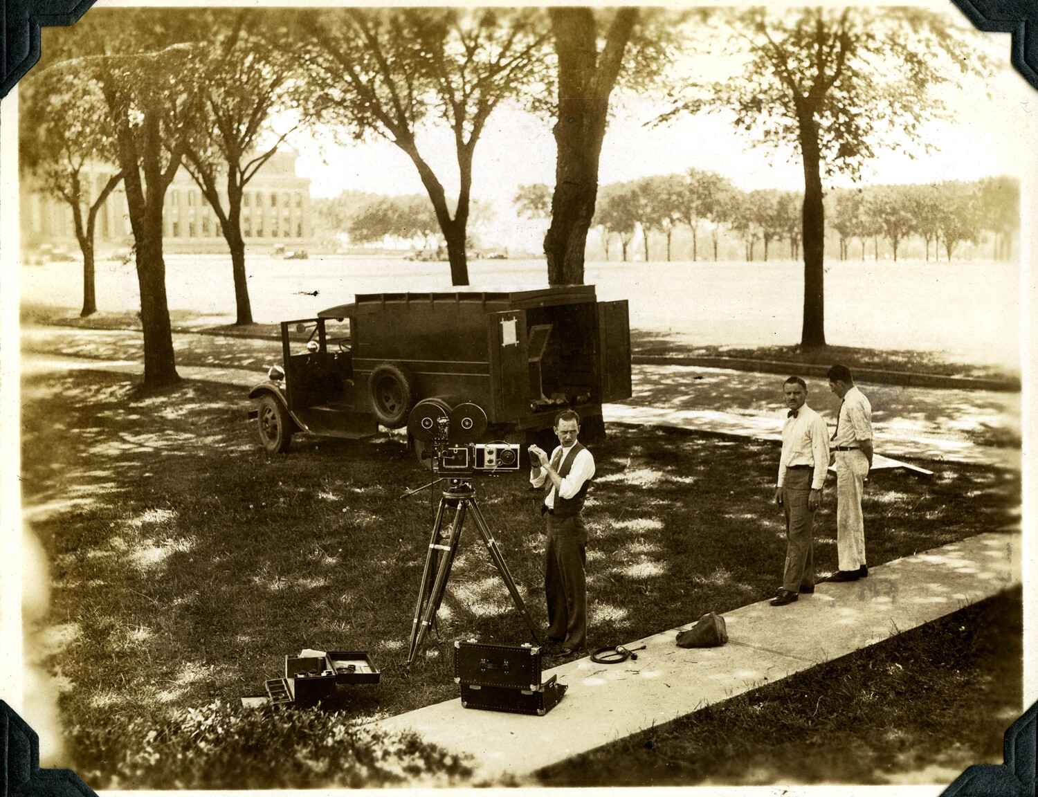 U.S. Army Signal Corps Motion Picture Camera Crew with Mobile Darkroom Truck, Early 20th Century