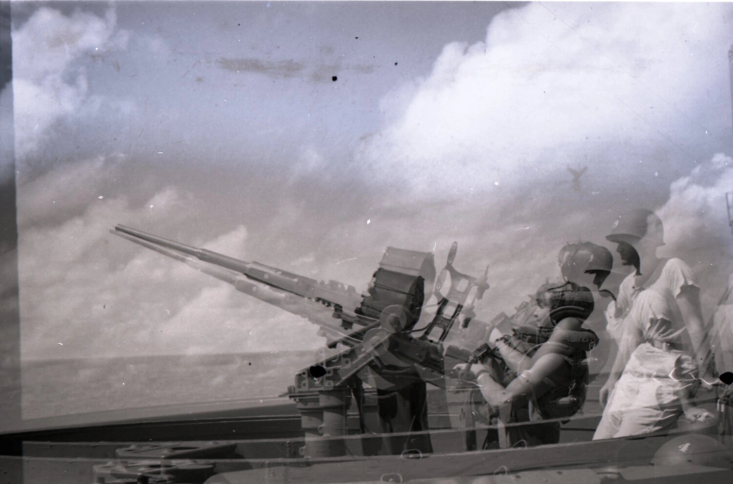 Double-Exposed Negative: Naval Anti-Aircraft Gun Crew at General Quarters, WWII
