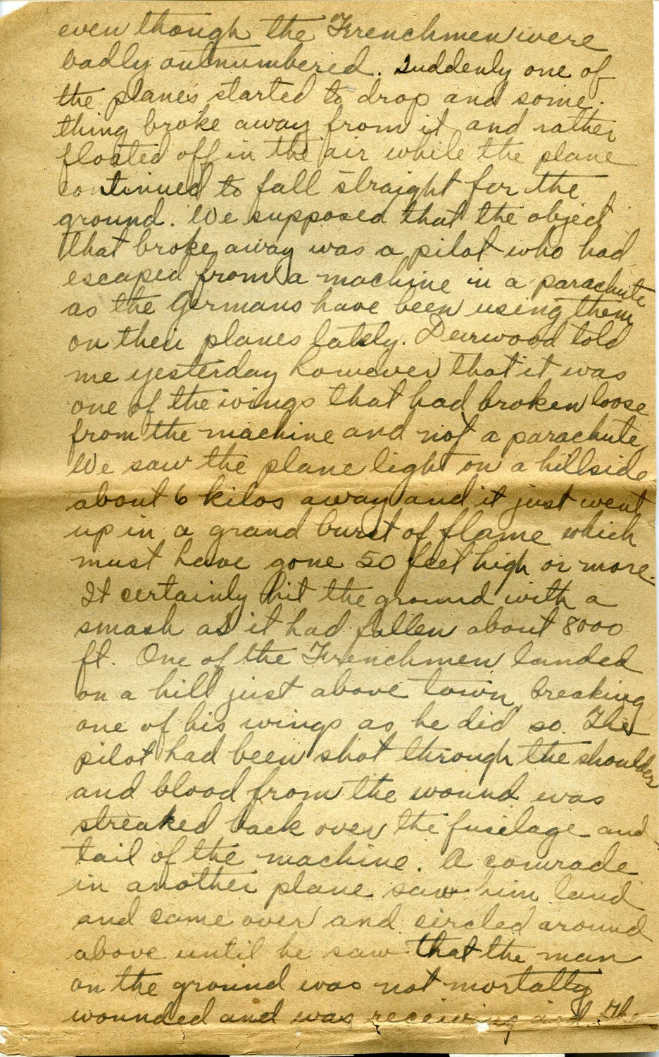 WWI Letter 17 (Page J): Eyewitness Account of Aerial Combat, Pvt. Willis W. Wagener Correspondence
