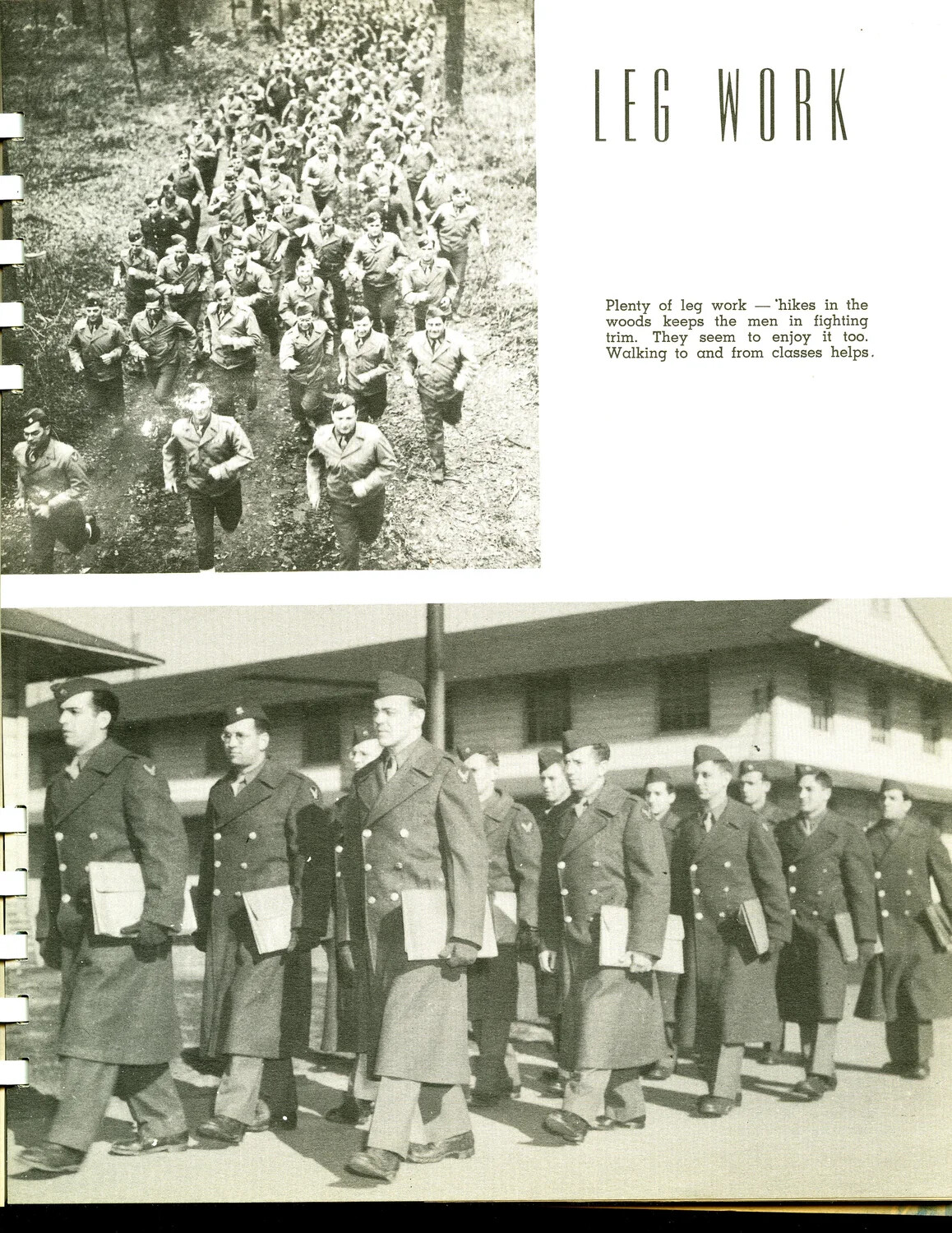 "Leg Work" -- Scott Field Training Yearbook Page Depicting Physical Conditioning Hikes and Classroom Marches, WWII Era