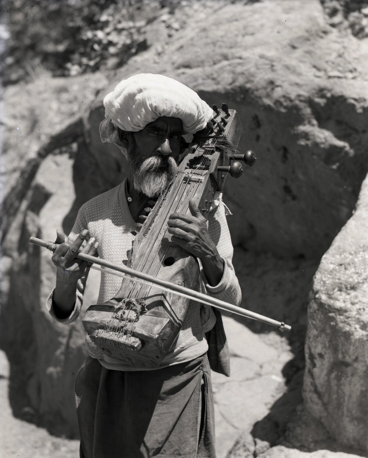 Elderly Folk Musician with Traditional Bowed Instrument, Burma-India Border Region, 1944-45