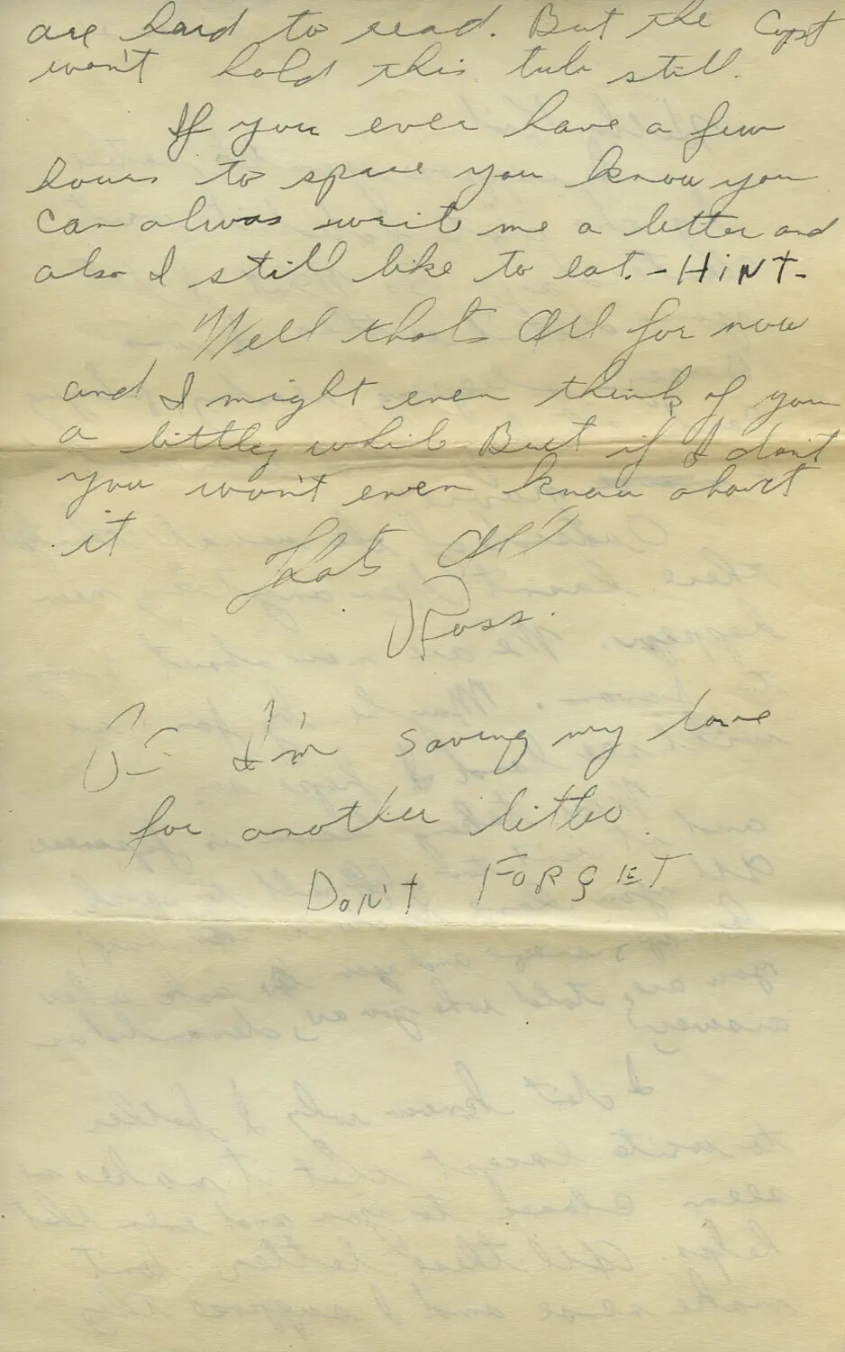Handwritten Letter Signed 'Ross,' Moon Sammiet WWII Letters Collection