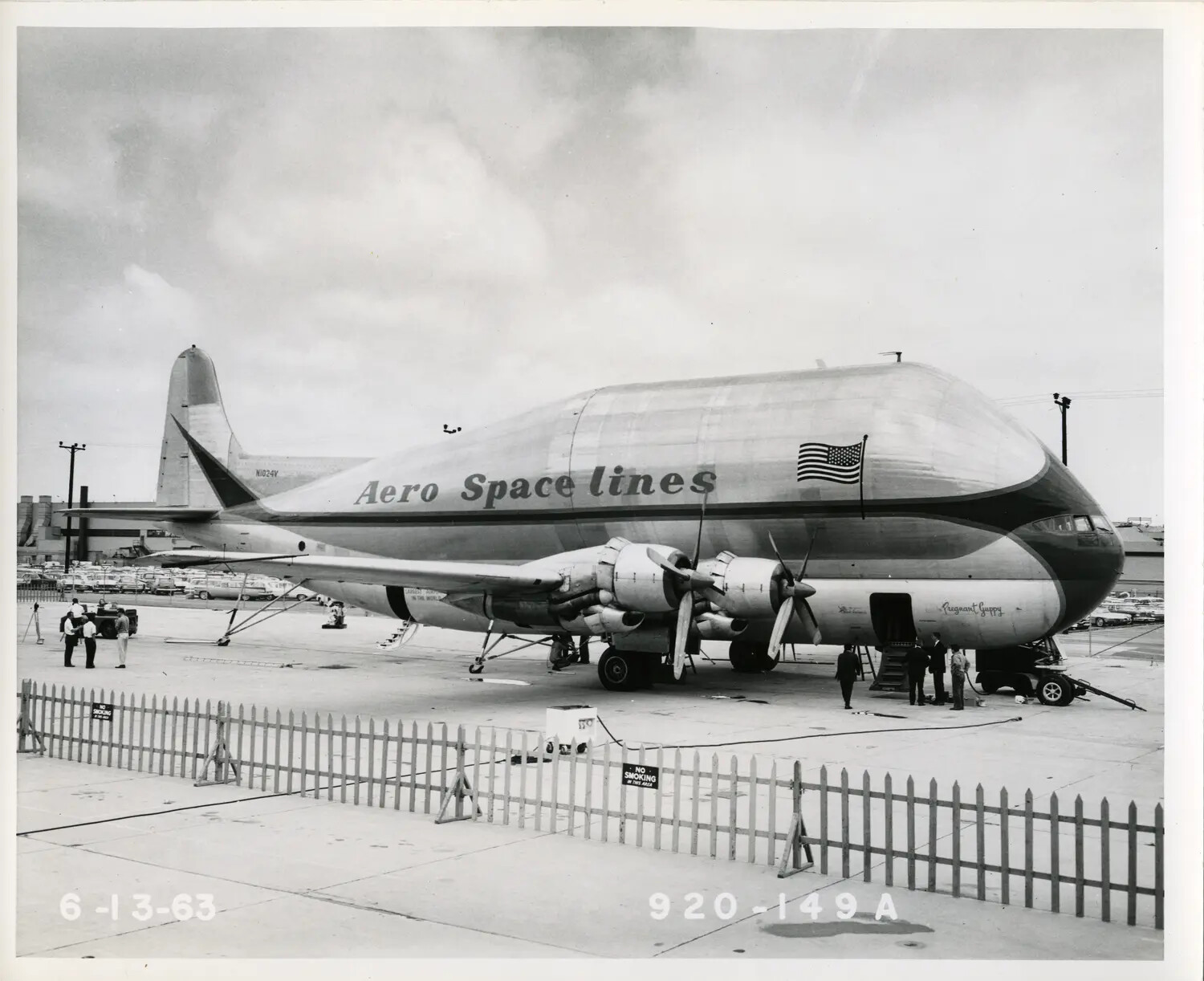 Aero Spacelines 'Pregnant Guppy' Outsized Cargo Aircraft, Ramp View, June 1963