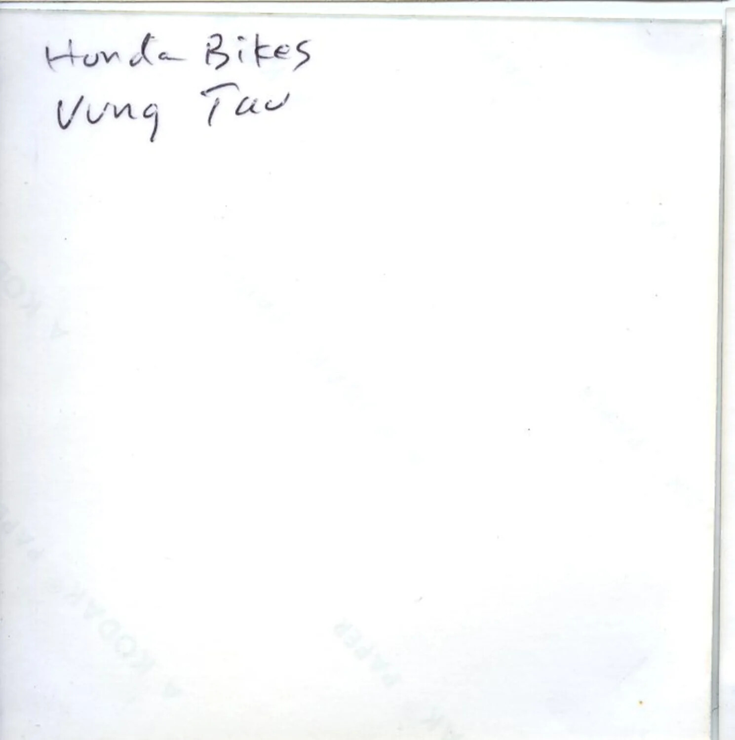 Handwritten Caption Card: 'Honda Bikes, Vung Tau' — Vietnam Album, 1971
