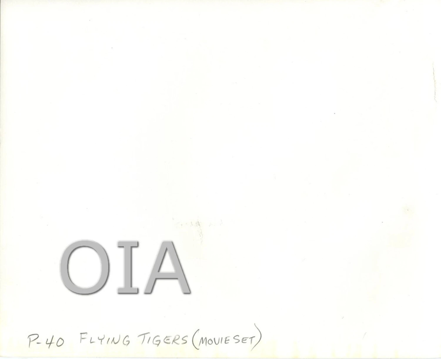 Verso (Reverse Side) of Photographic Print - Handwritten Caption 'P-40 Flying Tigers (Movie Set)'