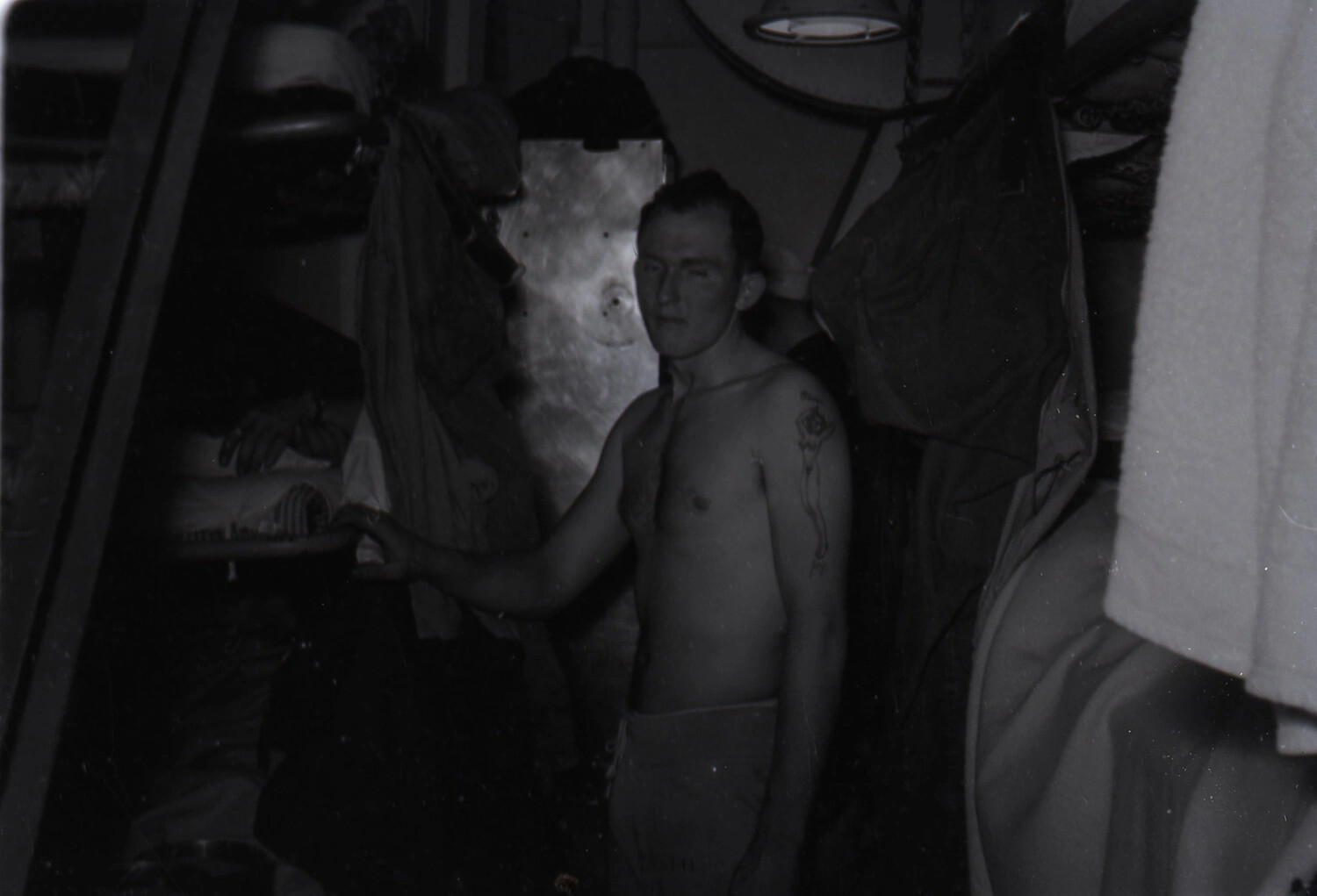Sailor in Berthing Compartment Aboard USS Yorktown (CV-10), 1953