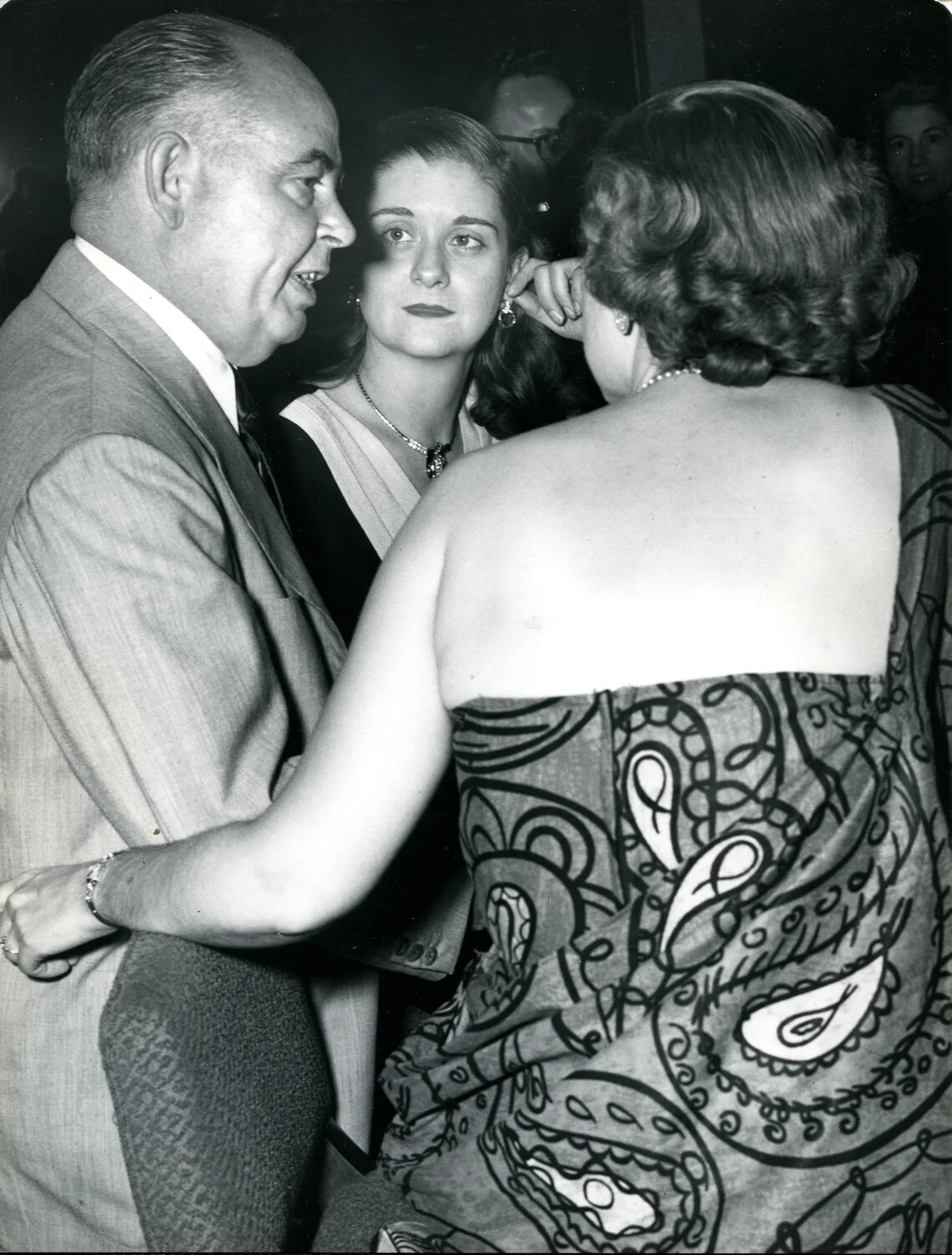 Formal Evening Gala Conversation with Women in Evening Gowns, Late 1940s Convention