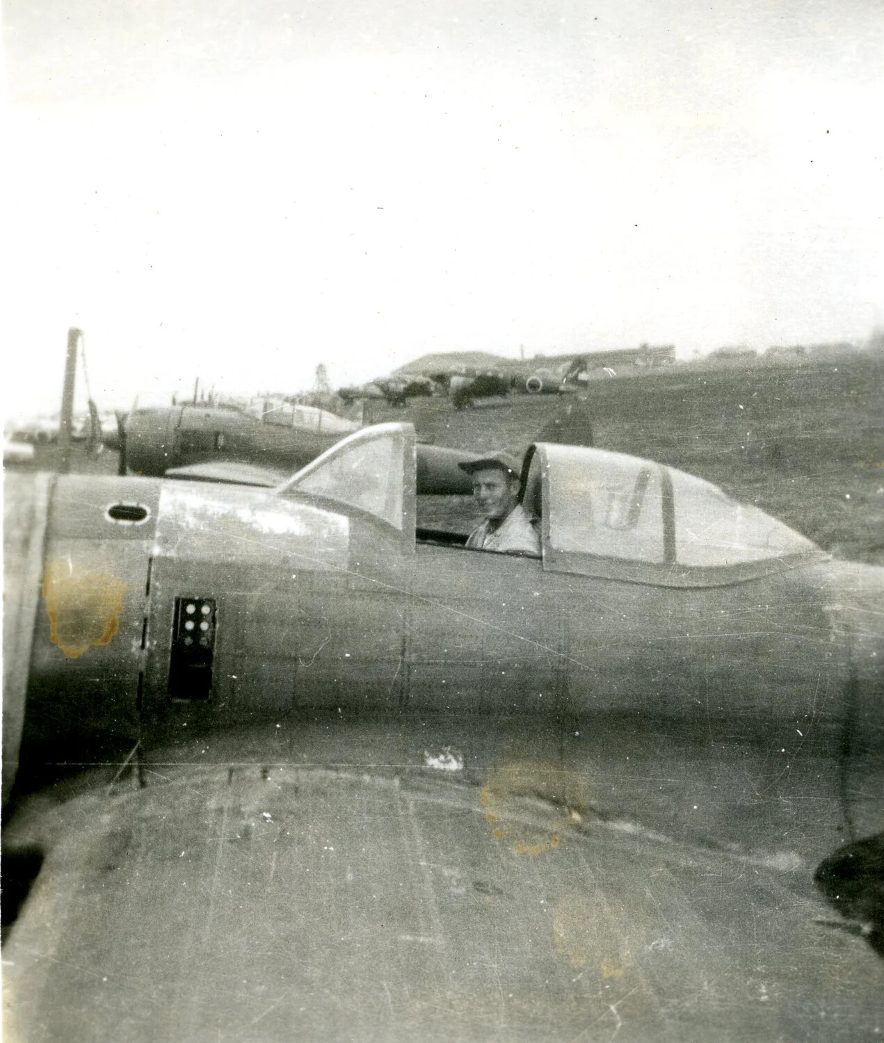 U.S. Airman in B-25 Mitchell Cockpit, 345th Bombardment Group, Ie Shima, 1945