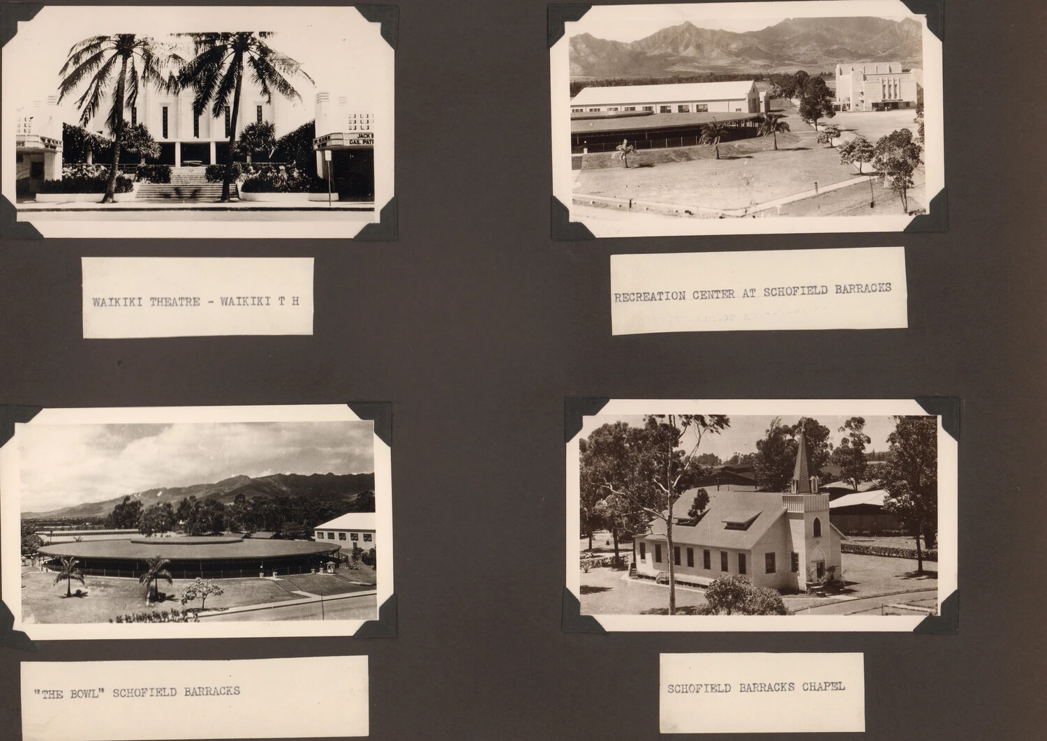 WWII-Era Photo Album Page - Waikiki Theatre and Schofield Barracks, Oahu, Hawaii