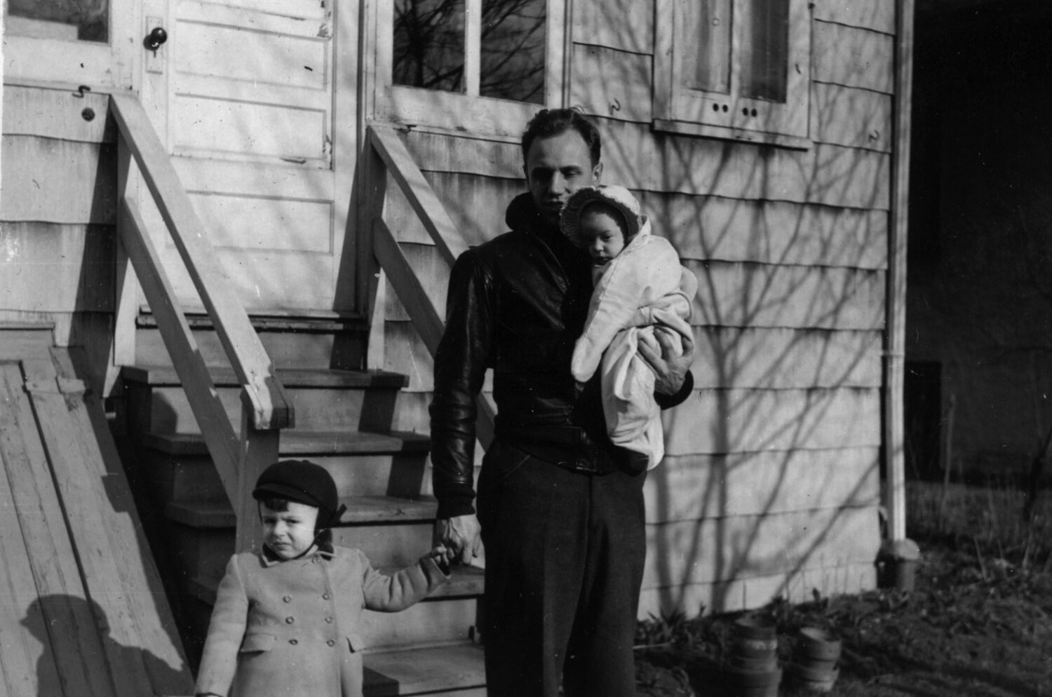 Family Portrait Outside Residence -- Lt. Bancroft Personal Collection, Korean War Era