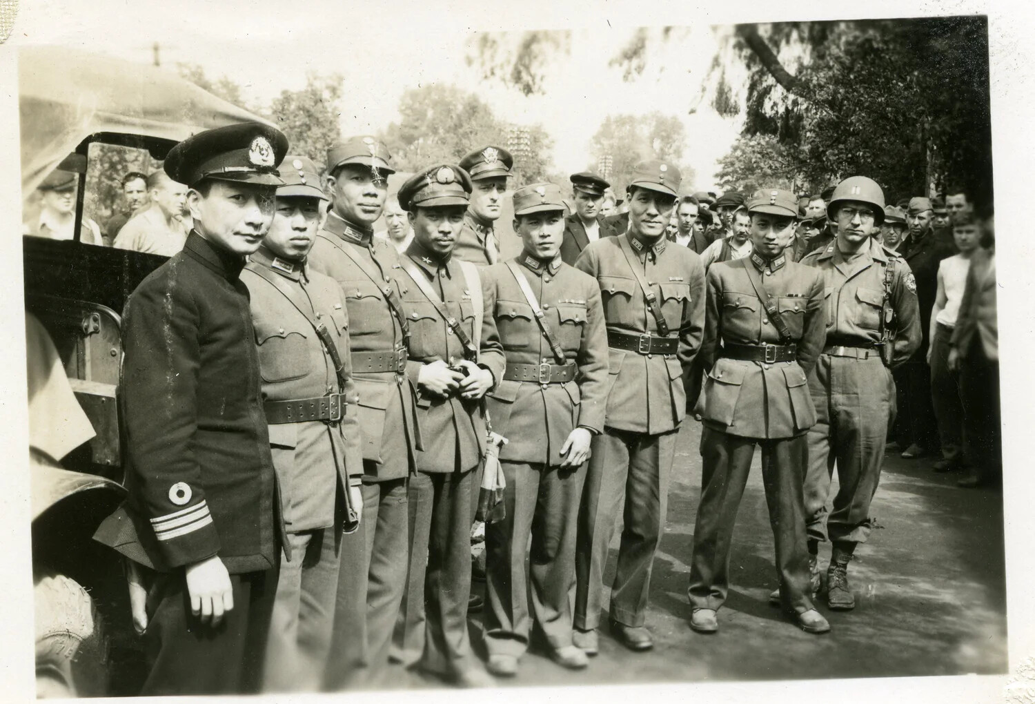 Nationalist Chinese Army Officers with American Serviceman, WWII End-of-War Period