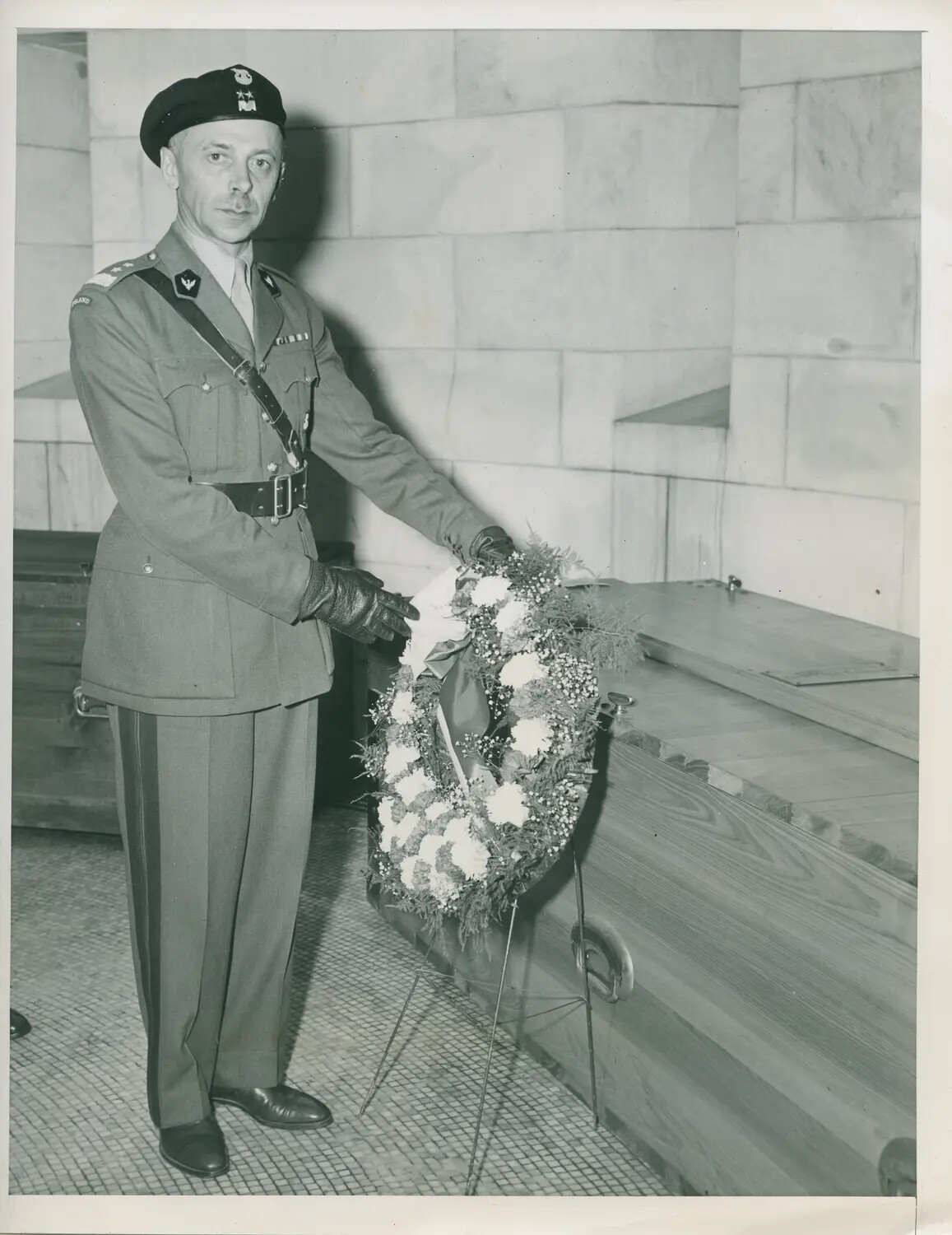 General Bor-Komorowski Places Wreath on Casket of Ignace Paderewski, Arlington National Cemetery, June 12, 1946