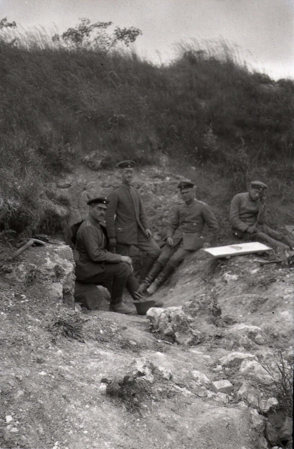 German Soldiers Resting in Trench Position, World War I
