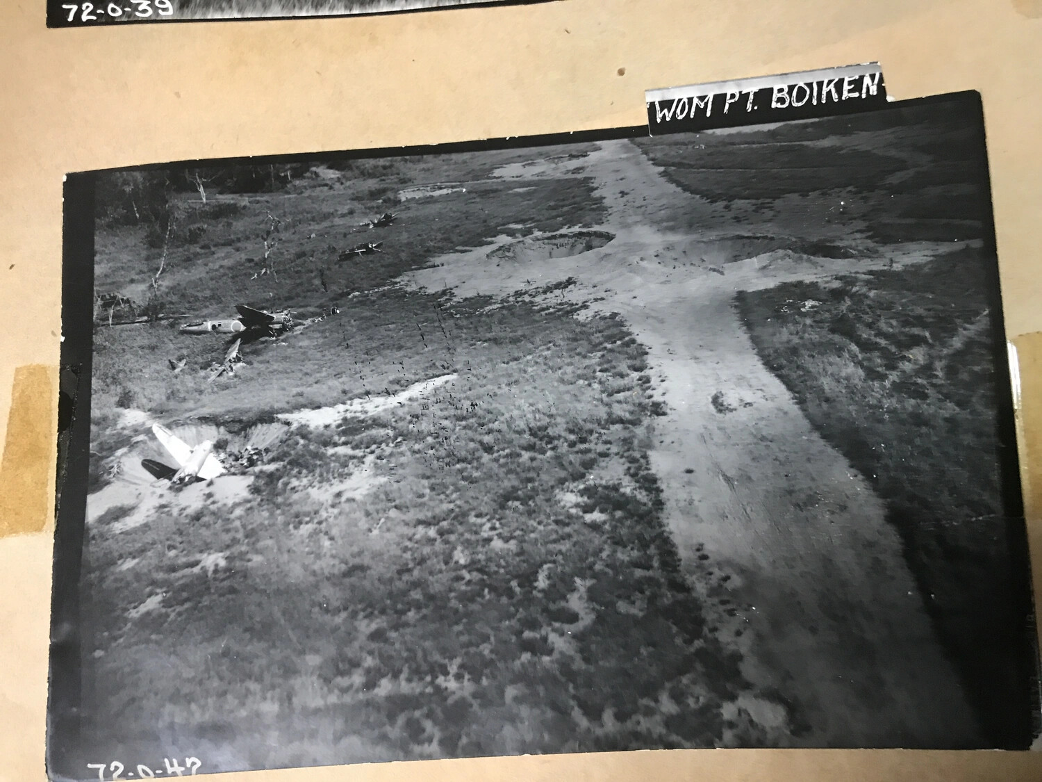 Aerial Photograph of Wrecked Aircraft at Wom Point/Boiken Airstrip, New Guinea
