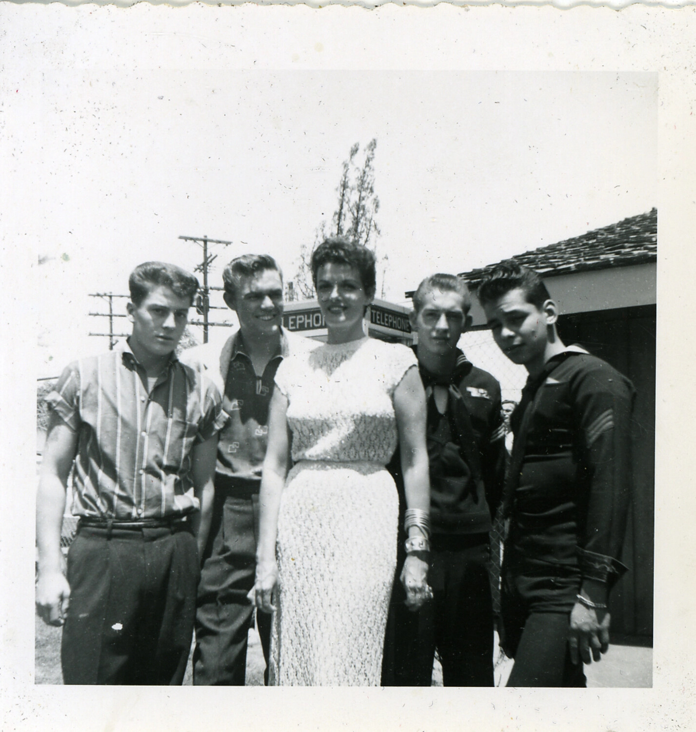 Group Portrait with U.S. Navy Sailors, 'Rosaland Russel,' c. 1950s