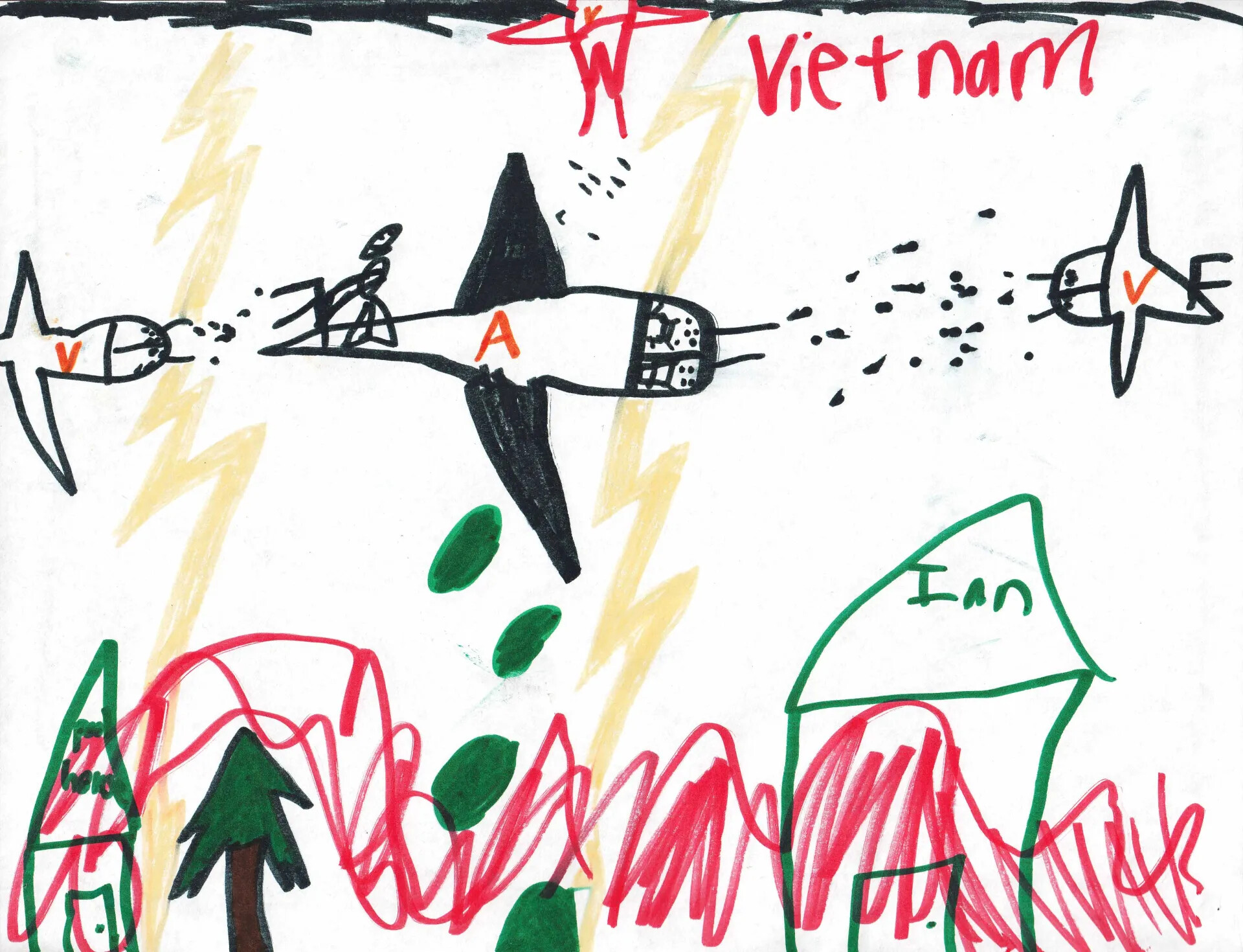 Child's Drawing of Vietnam War Aerial Dogfight, Jim Wold Family Collection