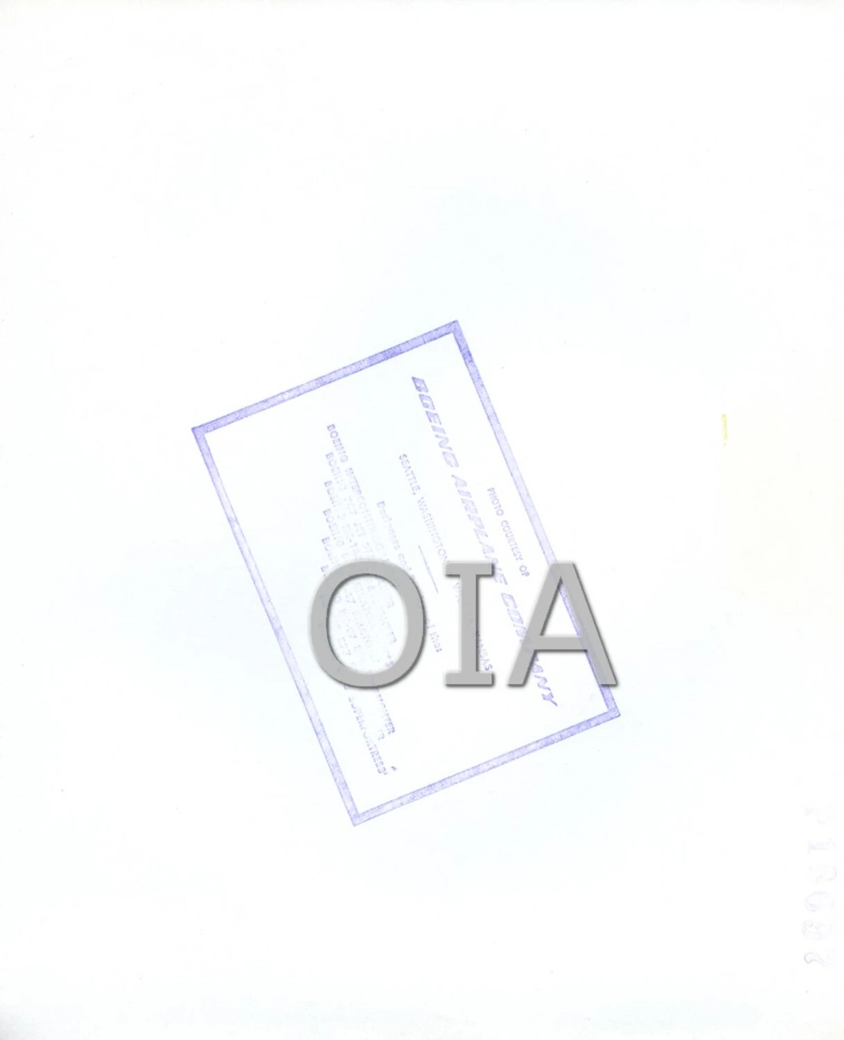 Verso of Official Boeing Airplane Company Publicity Photograph - Photo Credit Stamp