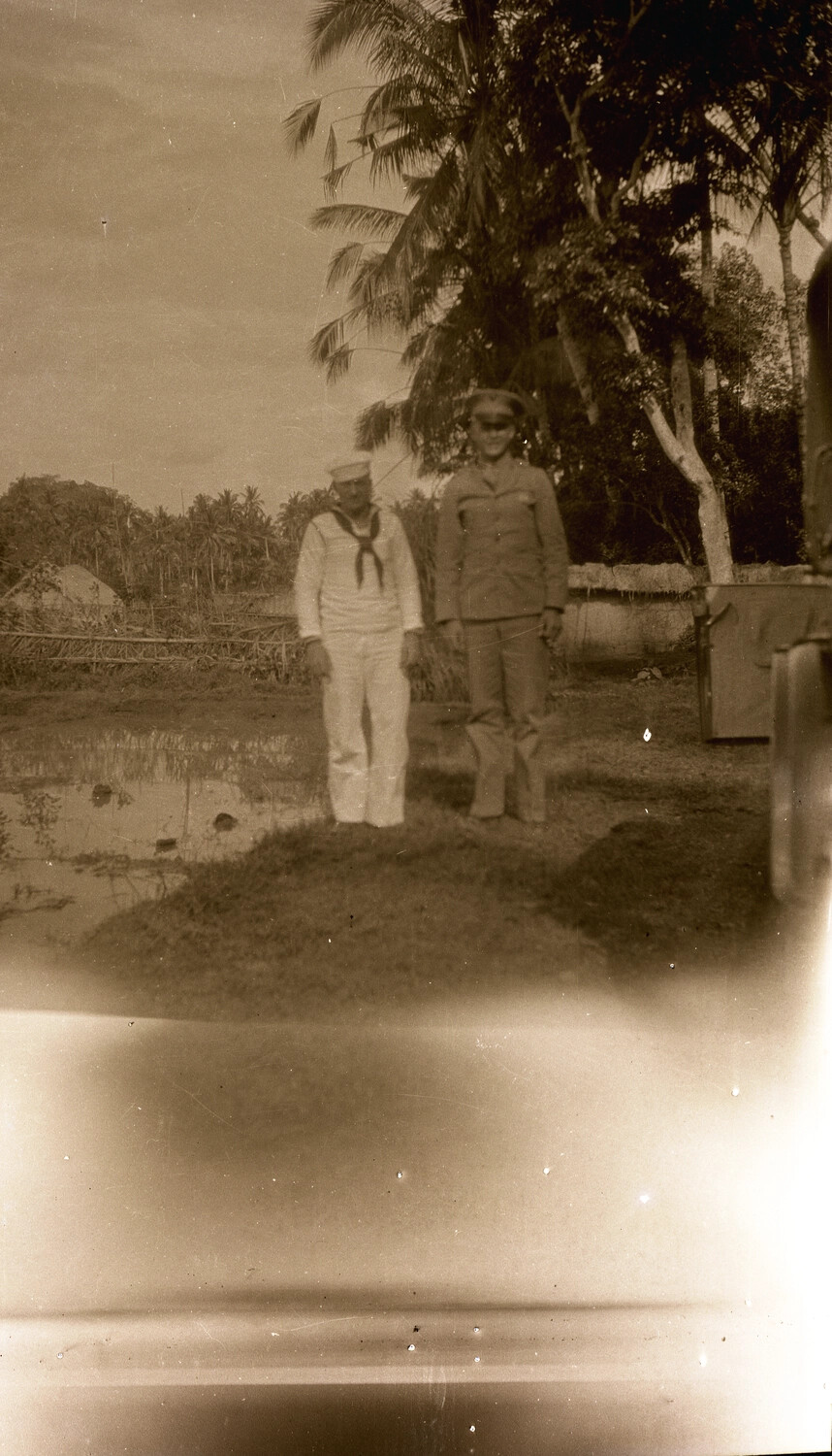Two Servicemen Beside a Rice Paddy, Pre-WWII China, U.S. Navy Photograph Album