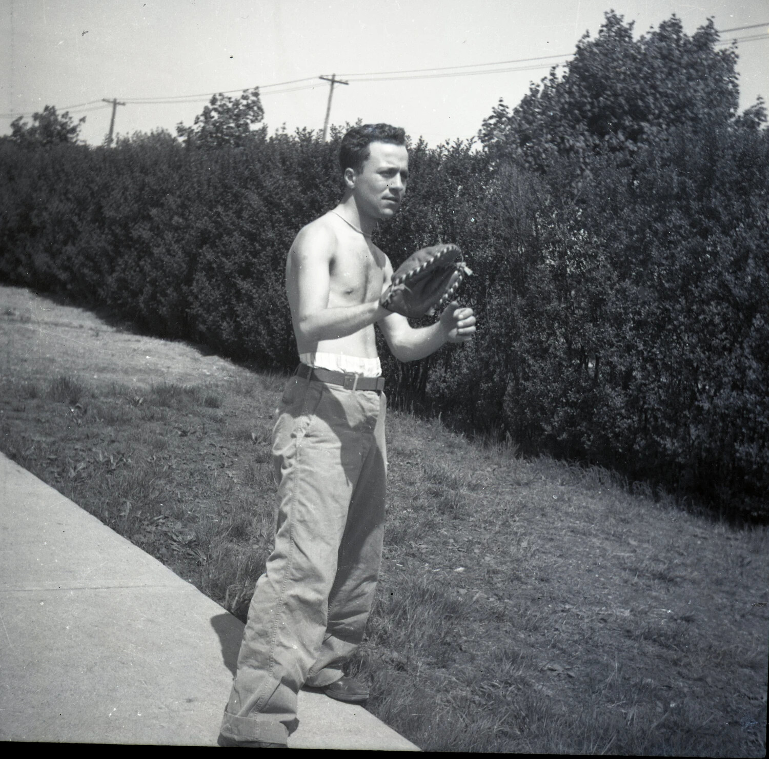 Off-Duty Serviceman Playing Catch, Candid Snapshot