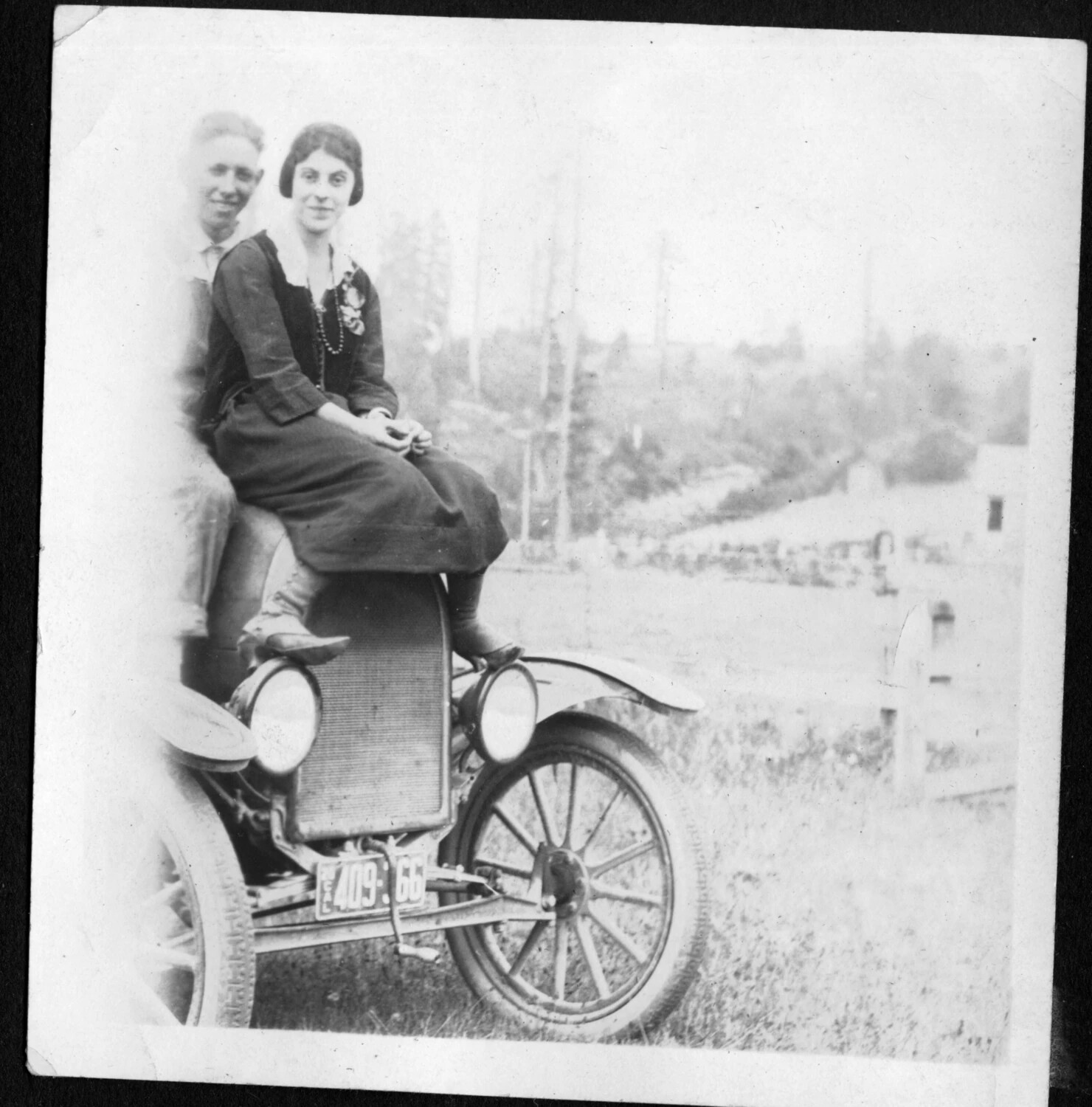 Couple Posed on Vintage Model T Ford — Presidio Photo Album, Early 1920s