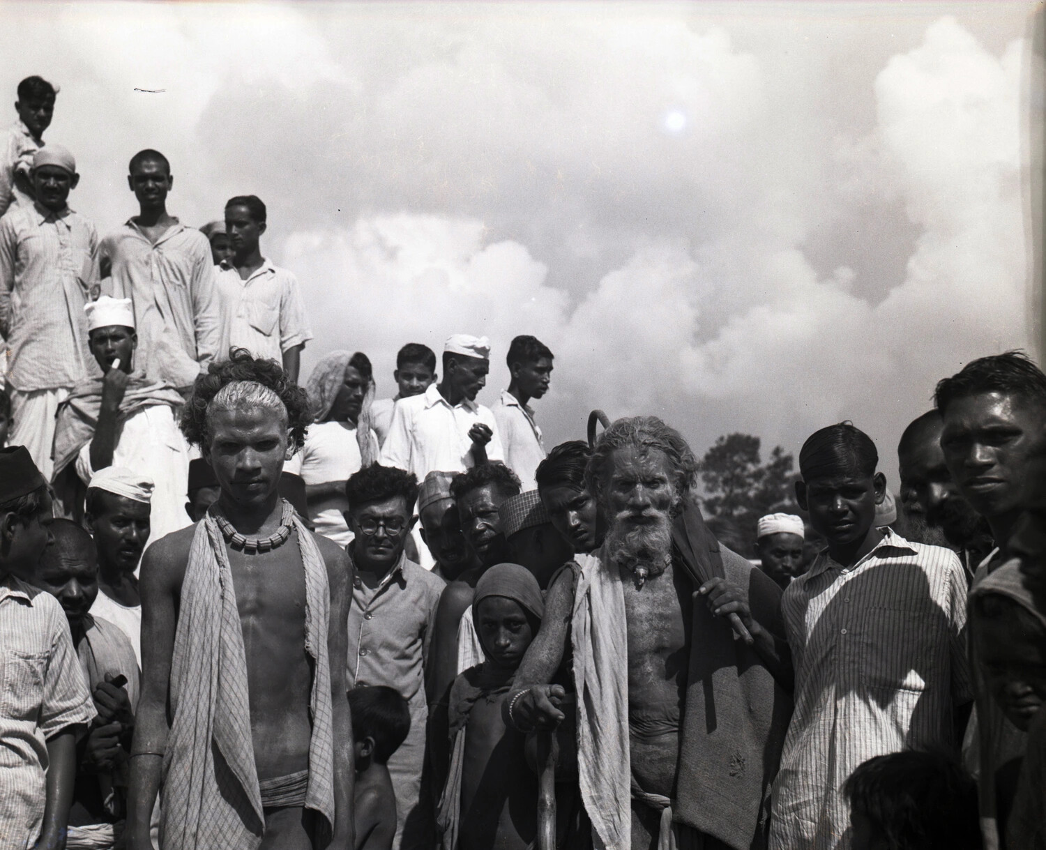Crowd of Local Civilians with Sadhu (Hindu Holy Man), China-Burma-India Theater, WWII Era
