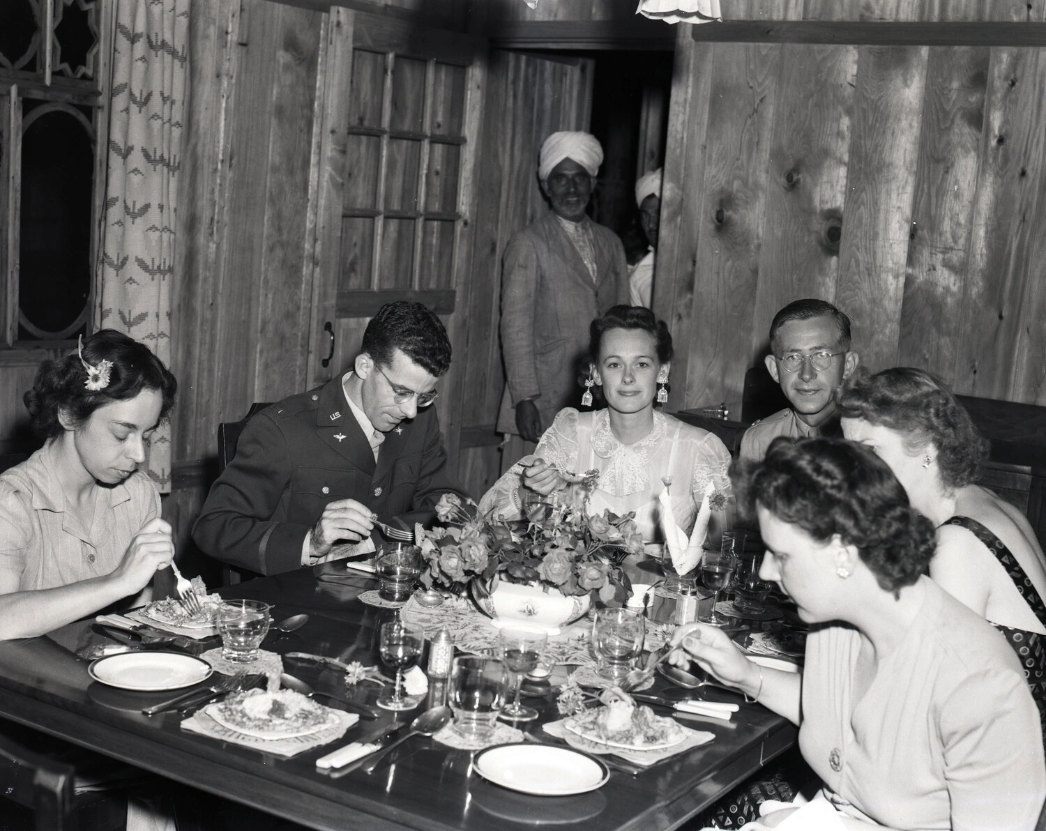 U.S. Army Air Forces Officer at Formal Dinner Party, Kashmir, India, WWII CBI Theater