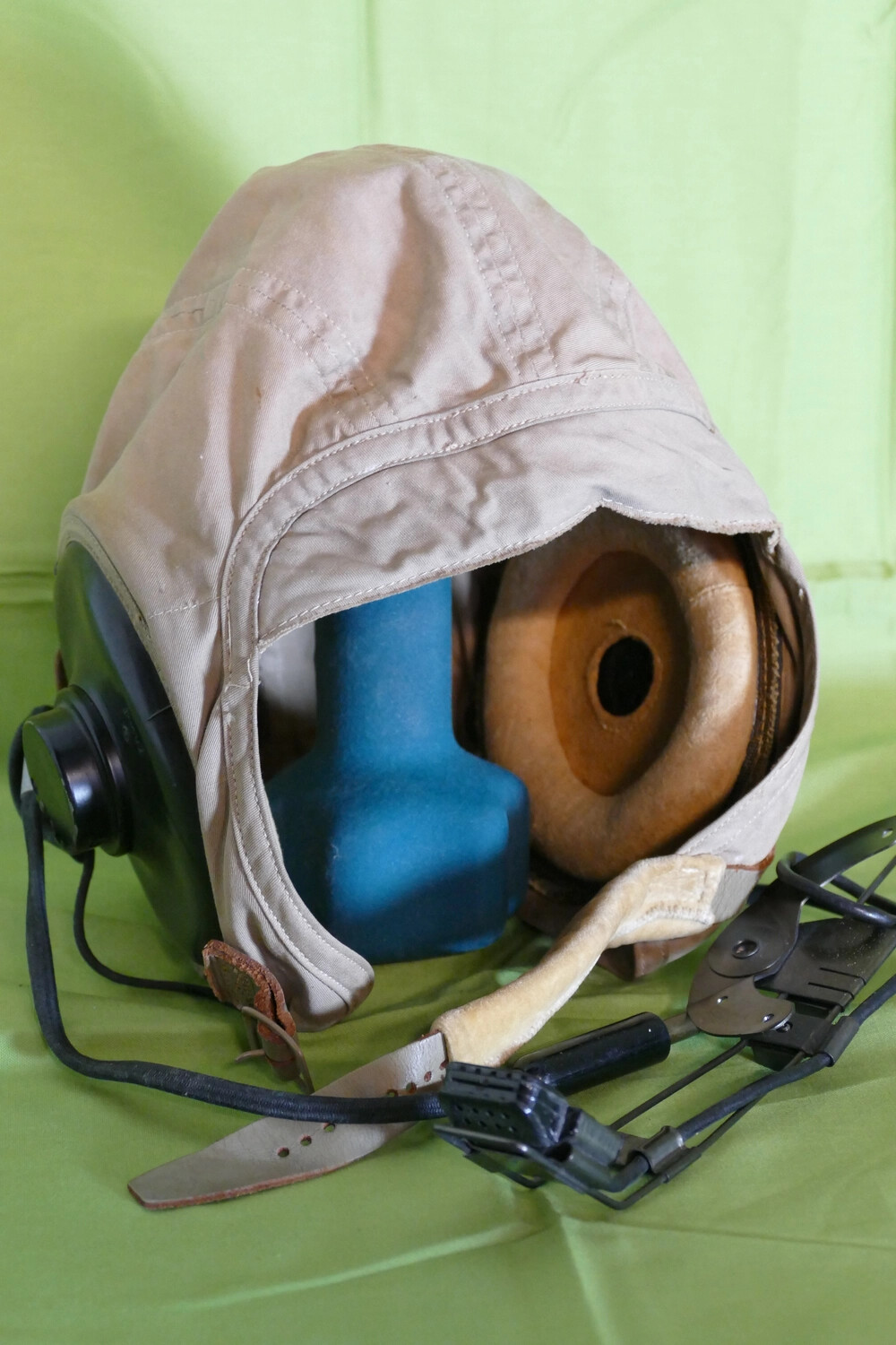 U.S. Navy Cloth Flying Helmet with Oxygen Mask, Korean War Era Artifact