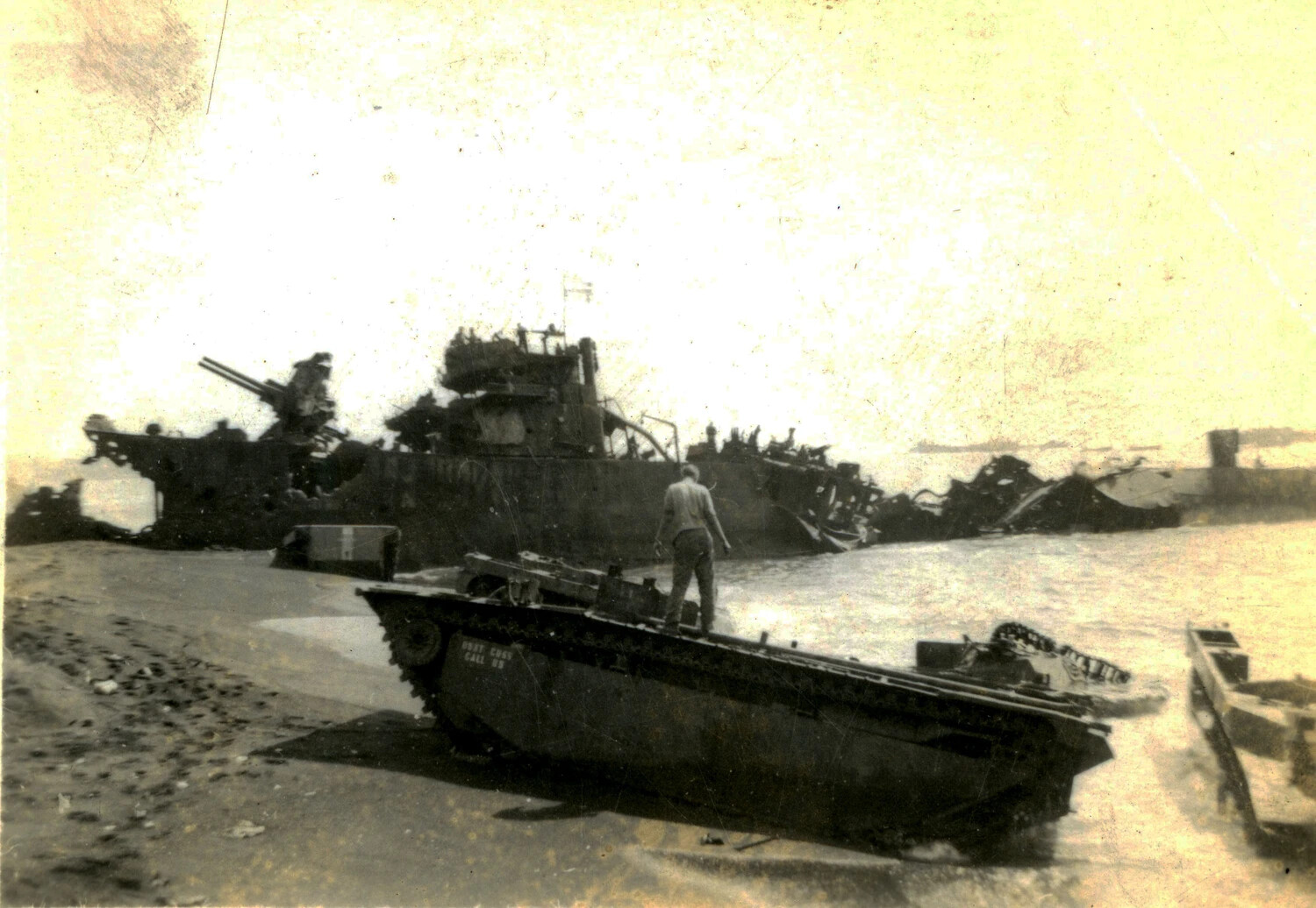 Wrecked Landing Craft and Beached LVT Amtrac, Iwo Jima, 1945