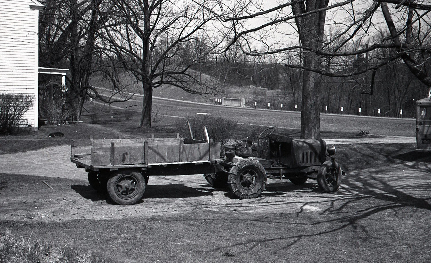 Flatbed Farm Truck with Tire Chains, Stateside Photograph, WWII Era