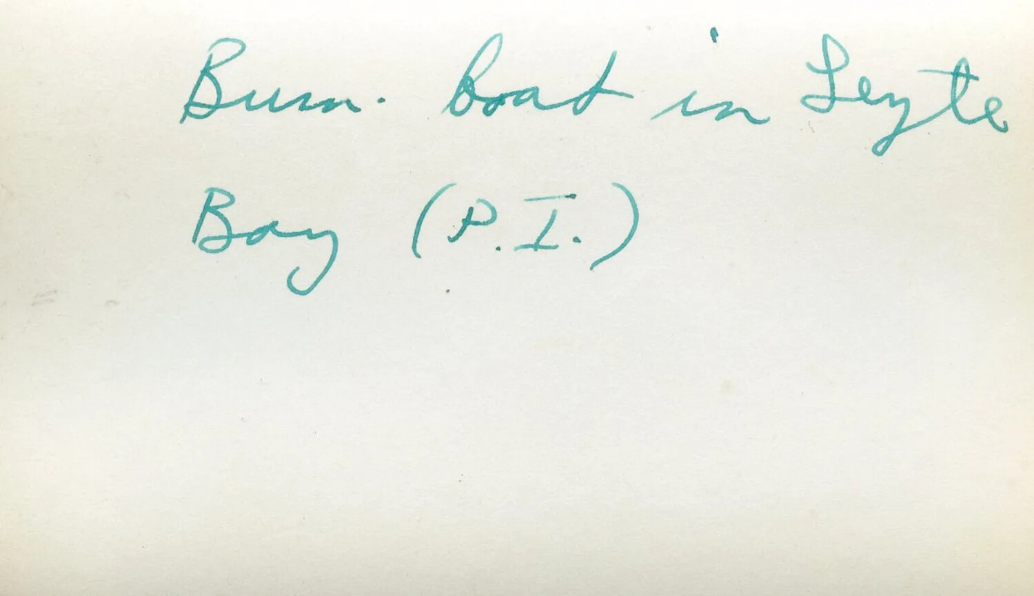 Handwritten Album Caption: "Bumboat in Leyte Bay (P.I.)," Leyte Collection
