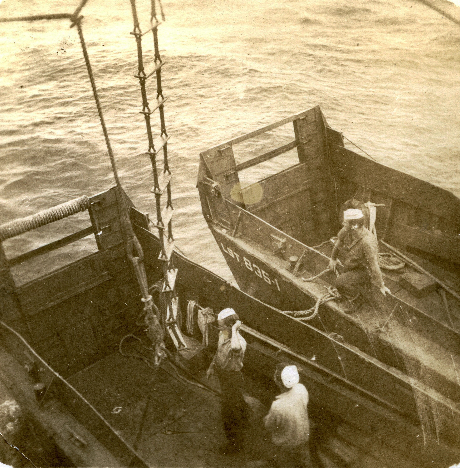 LST Landing Craft Alongside Transport, Pacific Theater, WWII