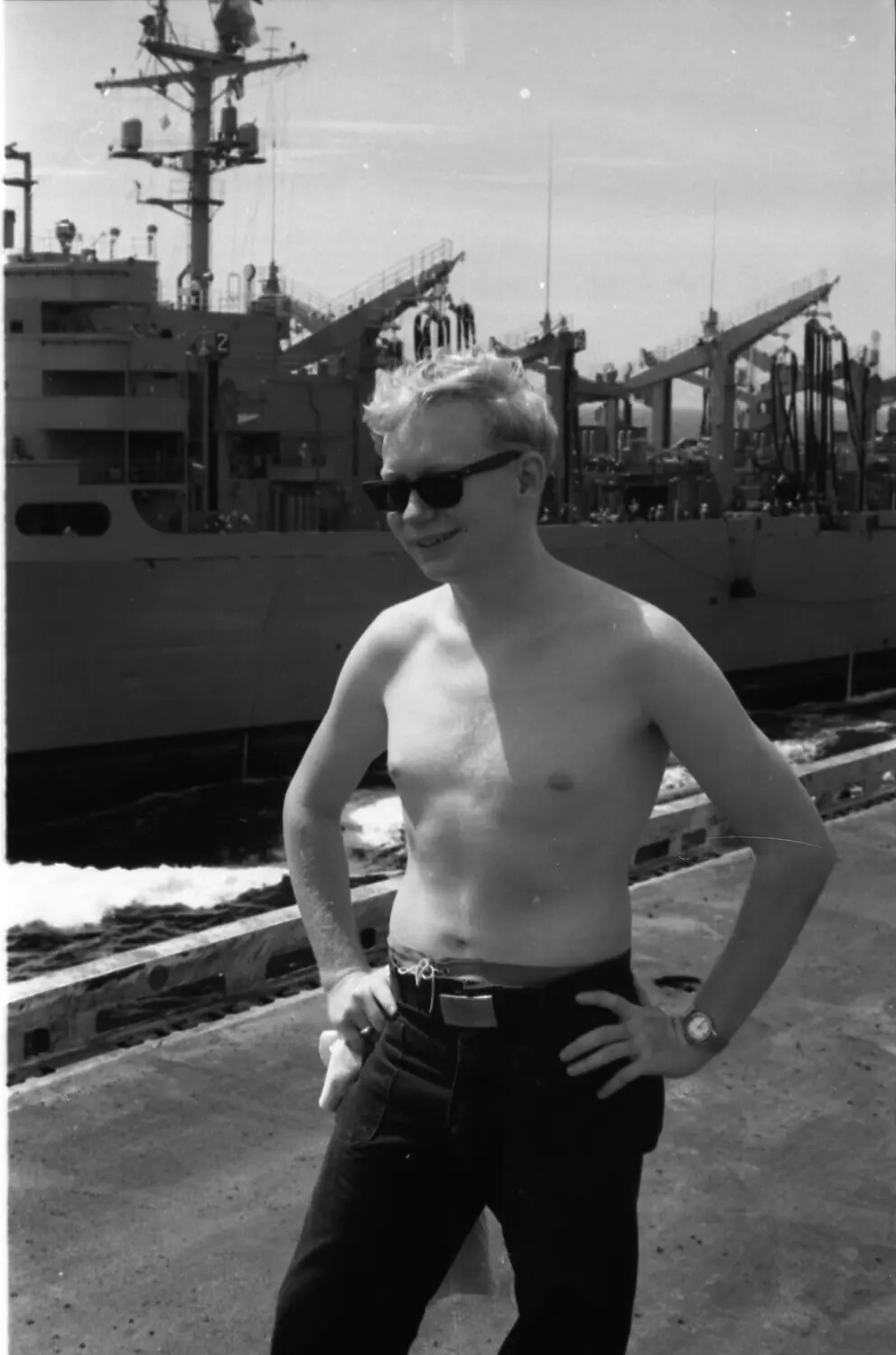 Sailor Posing on Deck During Underway Replenishment, USS Ticonderoga, Vietnam War Era