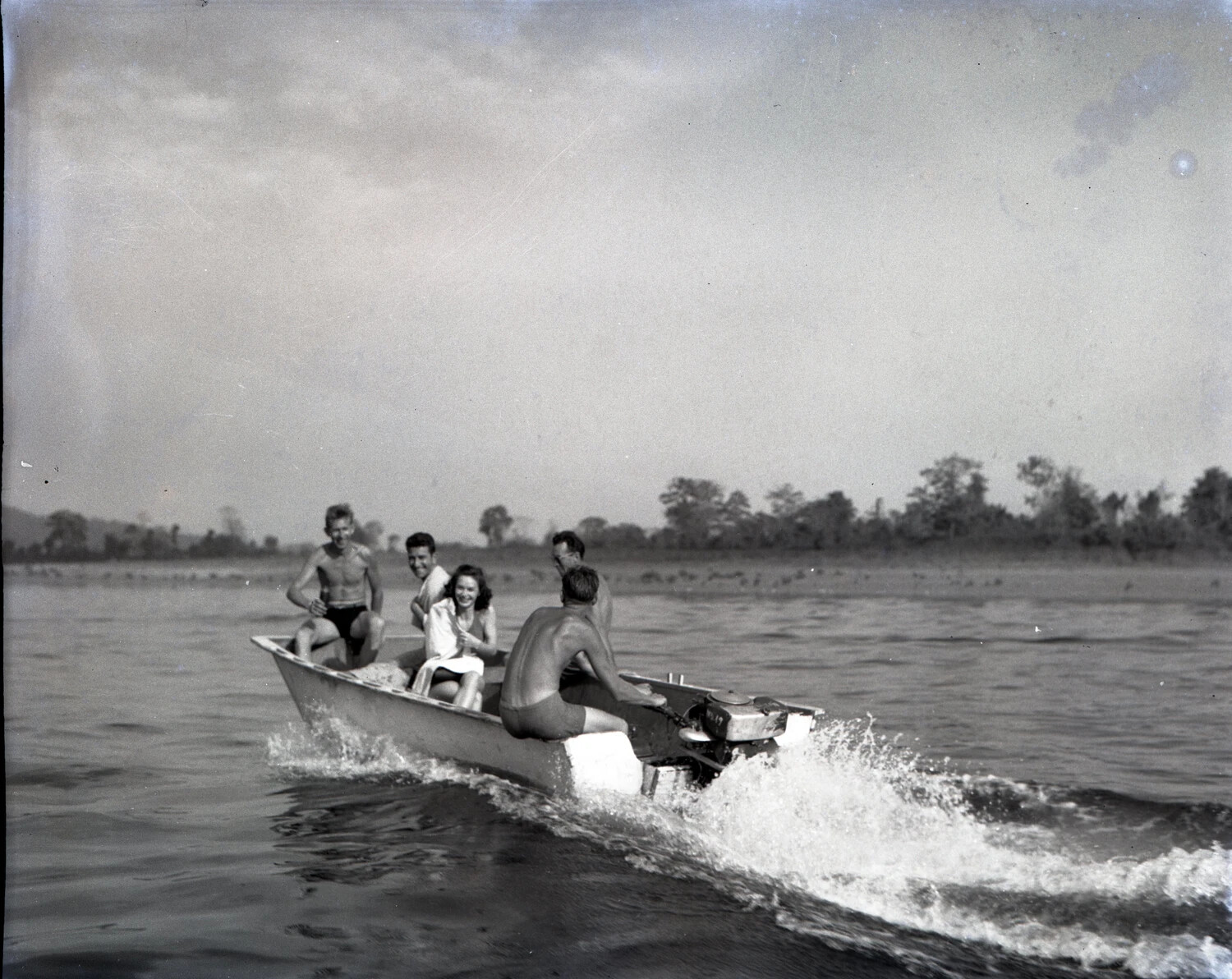 American Servicemen and Woman Boating on River near Myitkyina, Burma - CBI Theater, WWII