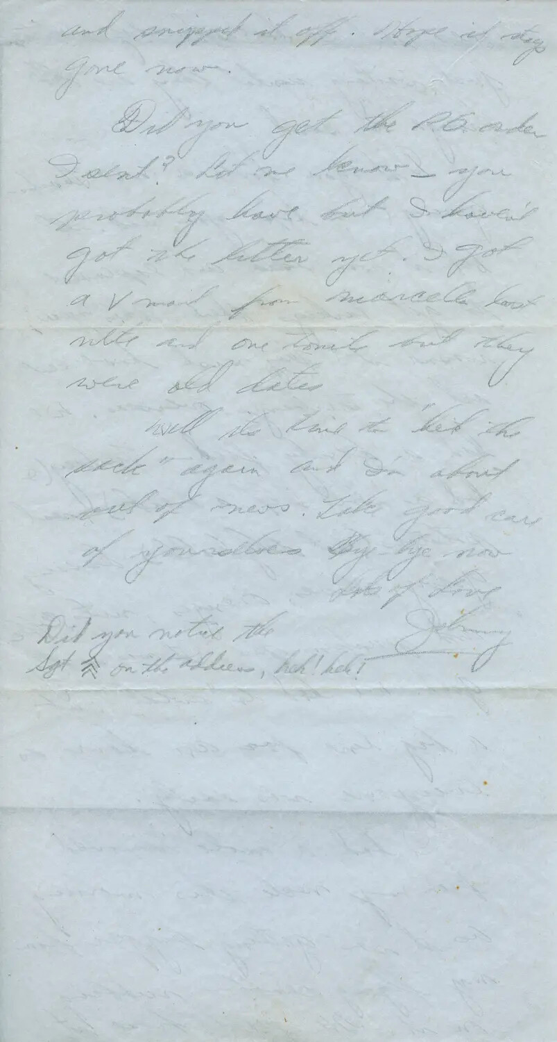 Handwritten WWII Letter (Reverse/Continuation Page), Margaroli B-24 Belly Gunner Collection, 1944