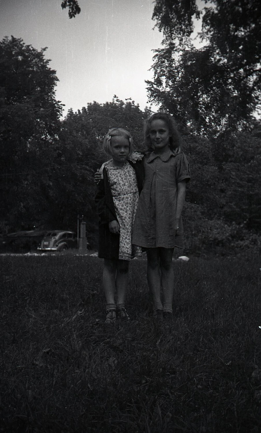 Two Girls Posing on a Lawn, Stateside Family Snapshot, World War II Era