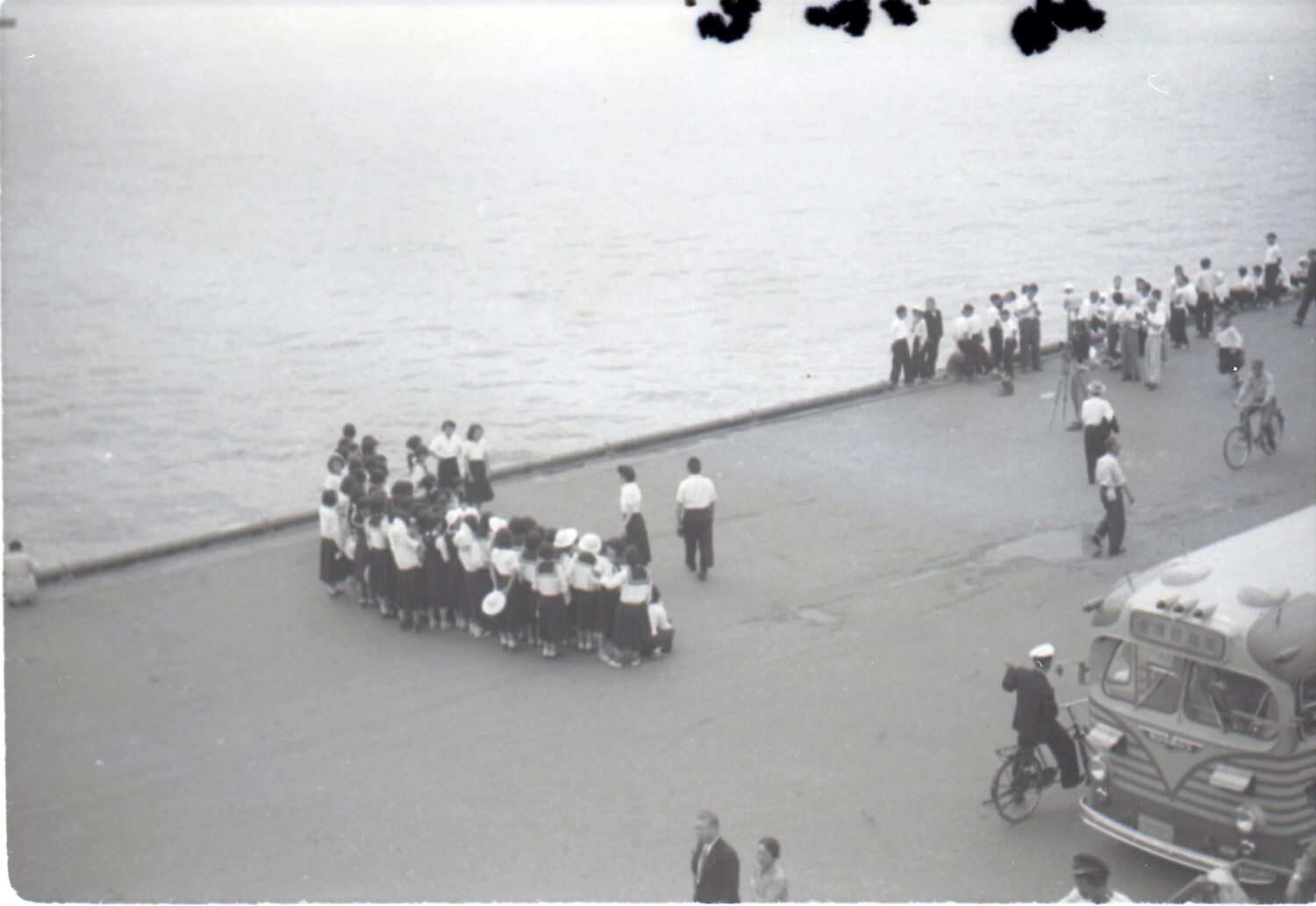 Japanese Schoolgirls Gathered on Waterfront Promenade, Yokohama, 1953