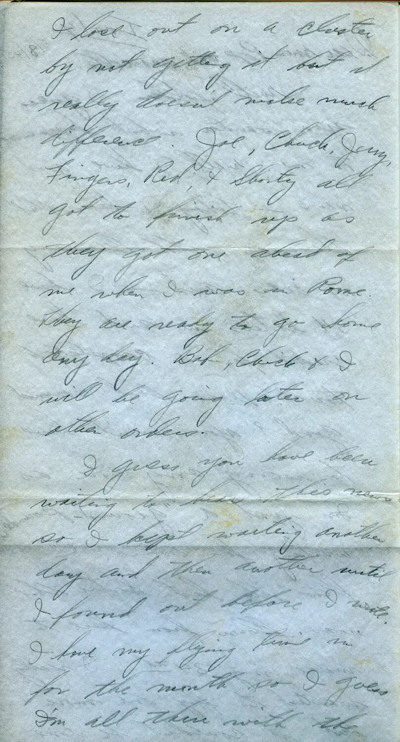 Handwritten Personal Letter, WWII Airman (Margaroli Correspondence), 1944