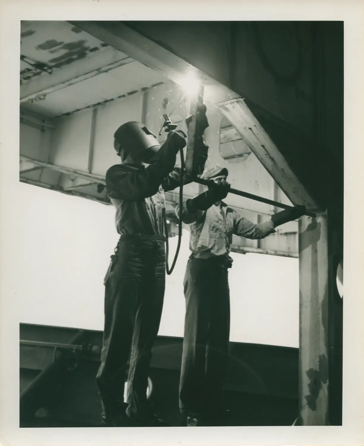 Shipyard Welders Fabricating Structural Steel, USS Petrof Bay (CVE-80) Construction