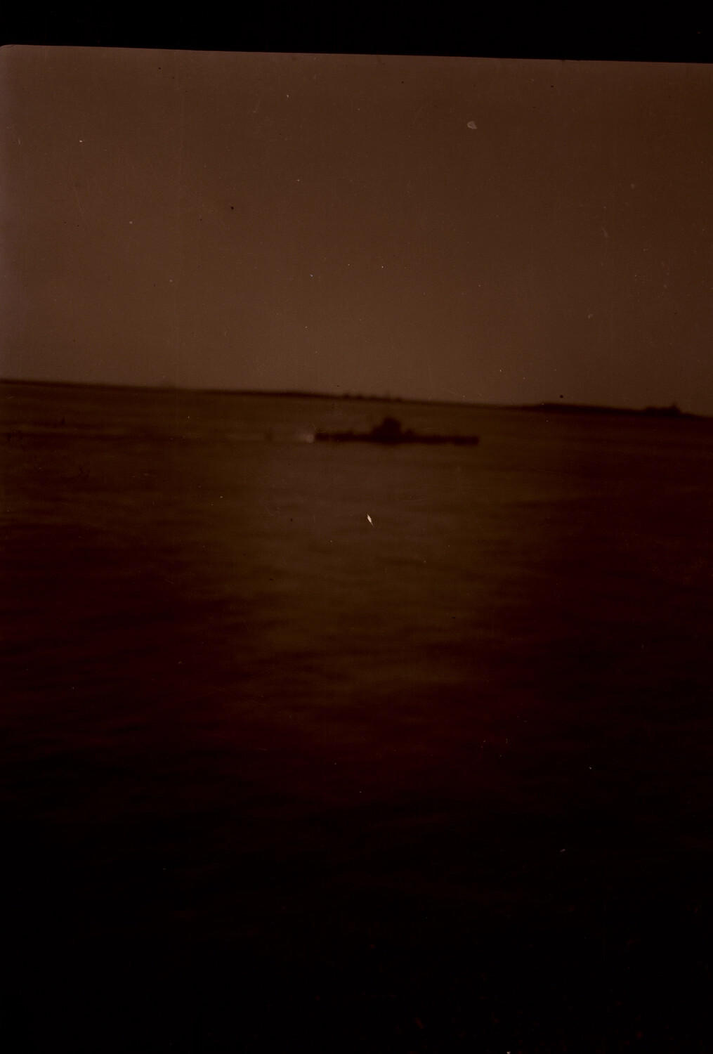 Distant Vessel Silhouette on Horizon, US Navy Asiatic Fleet Collection, China, 1930s (Underexposed Negative)