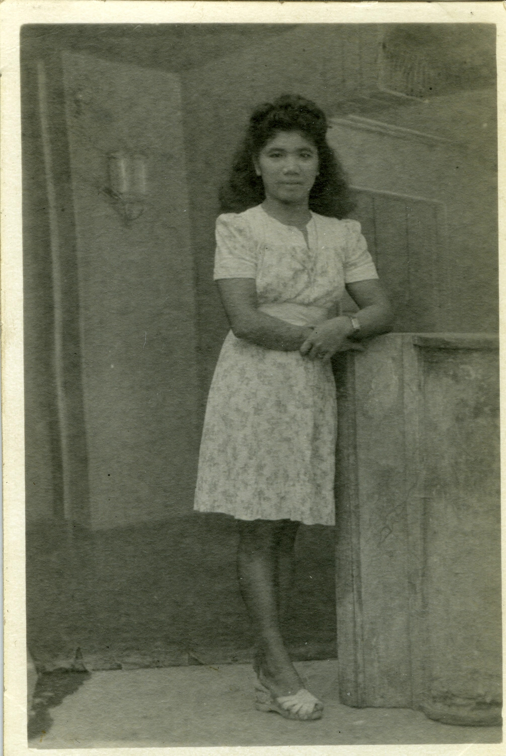 Portrait of a Young Woman in Floral Dress, Pacific Theater Era, World War II