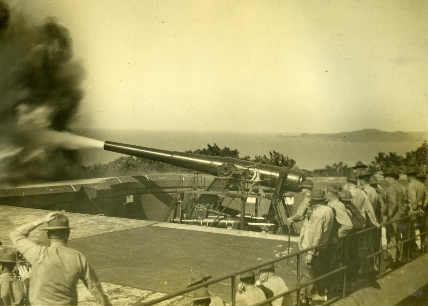 Coastal Defense Gun Firing at a Harbor Fortification, Manila Bay, Philippines, c. 1920s-1930s