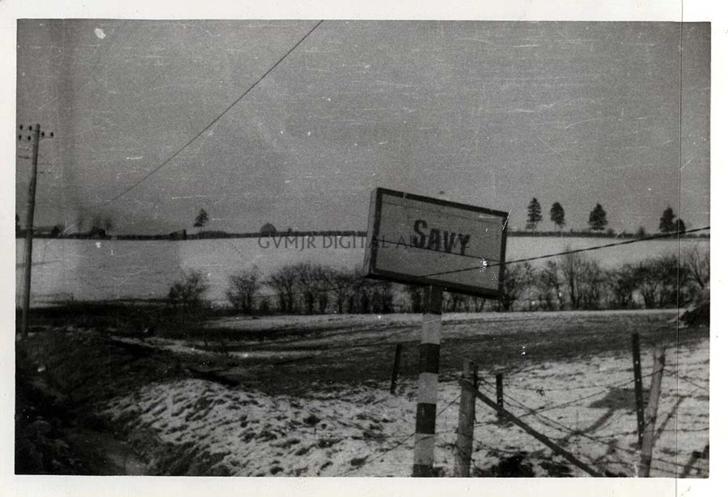 Village Sign for Savy, Belgium, in Winter Snow -- Battle of the Bulge Area, WWII
