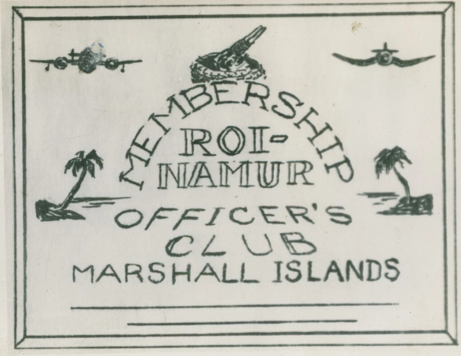 Roi-Namur Officer's Club Membership Card, Marshall Islands (WWII Pacific Theater)
