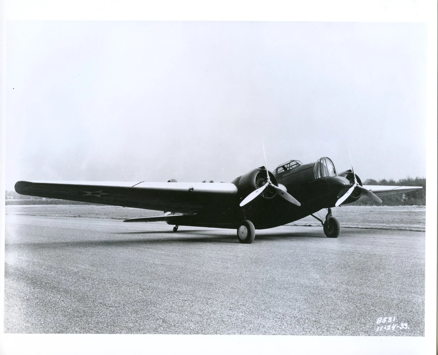 Twin-Engine U.S. Army Air Corps Aircraft on Ramp, November 24, 1939