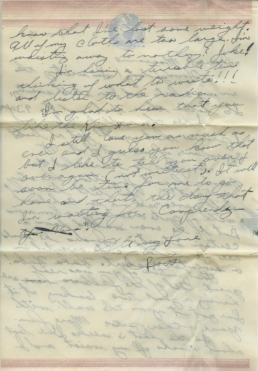Handwritten Wartime Love Letter Signed 'Ross,' Moon Sammiet Collection, WWII