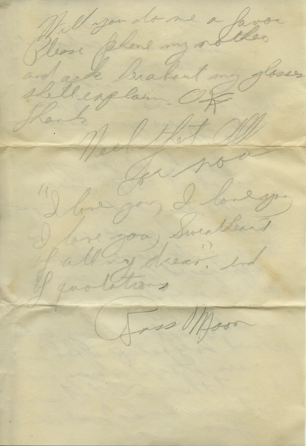 Handwritten Letter, Closing Page - Russ Moon to Sweetheart, WWII-Era Personal Correspondence