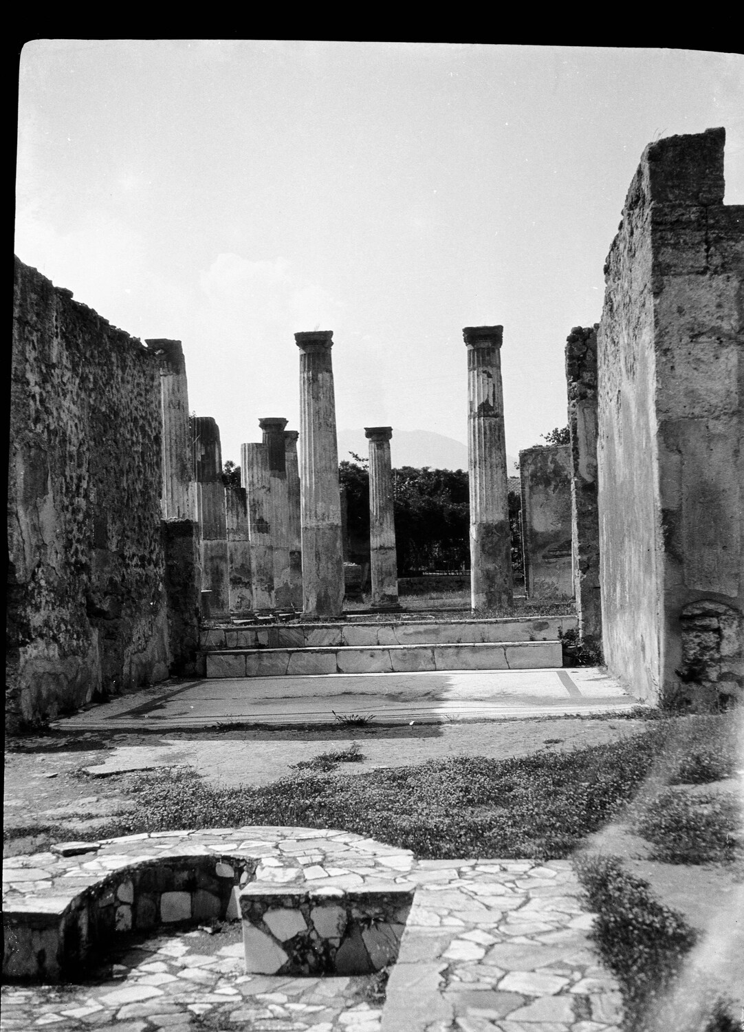 Ancient Classical Ruins with Doric Columns, Likely Pompeii, Italy, 1930s