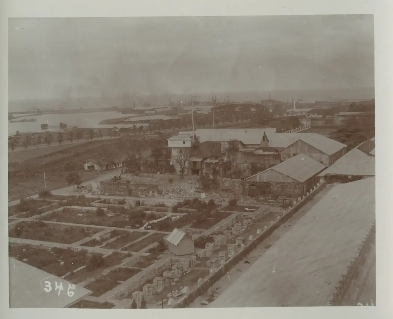 Elevated Panoramic View of Philippine Port City with Harbor, c. 1898-1910