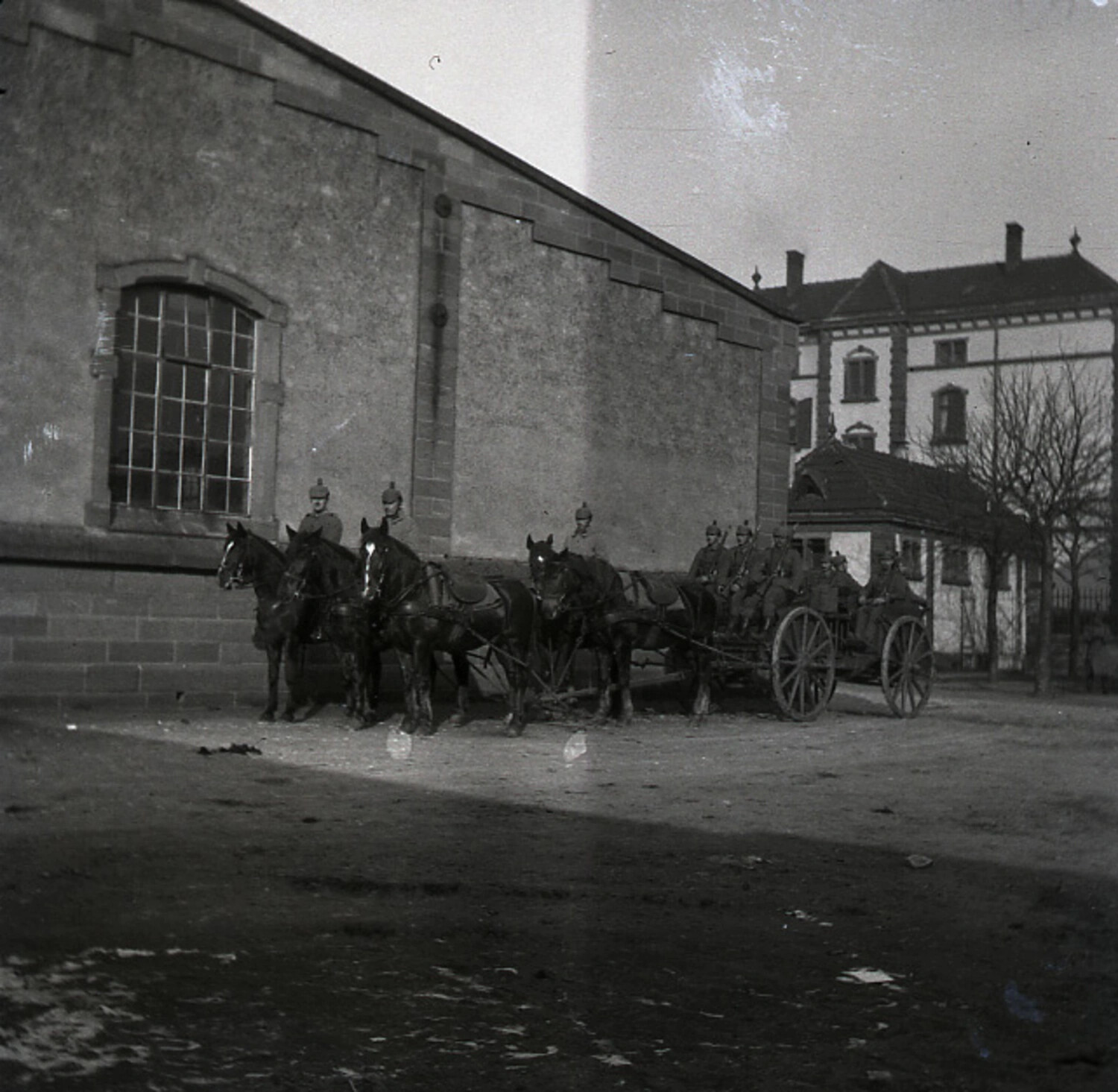 German Field Artillery Team with Horse-Drawn Limber and Gun Carriage, Early WWI