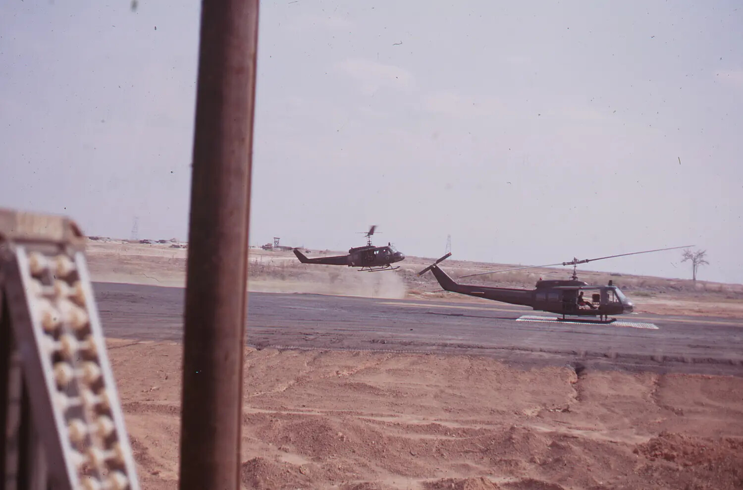 UH-1 Huey Helicopters on Airstrip During Vietnam War, 1968 Tet Offensive